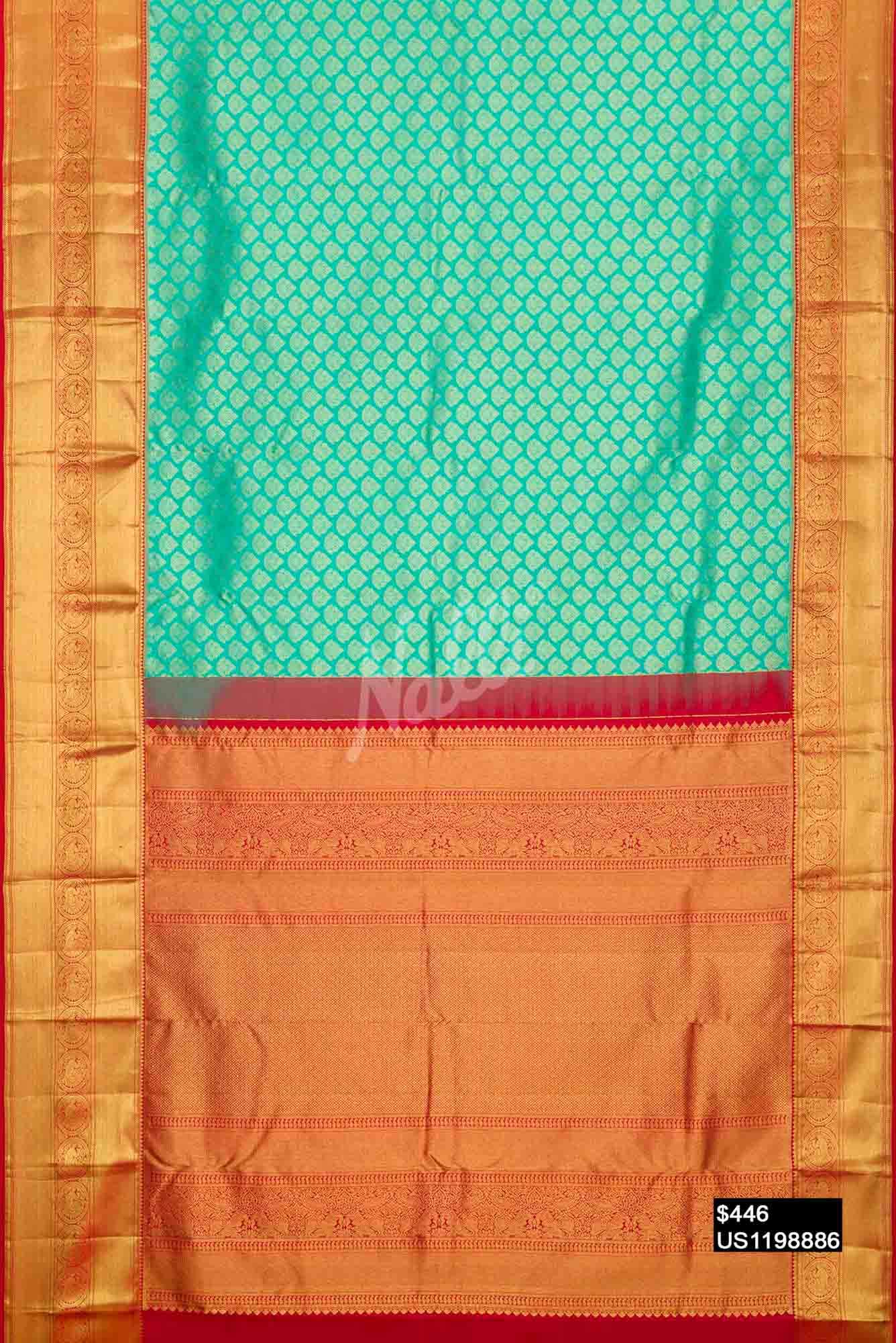 Sea Green Kanchipuram Silk Saree