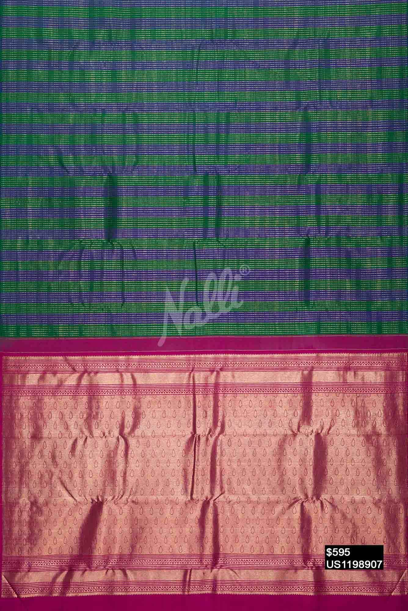 Green and Royal Blue Kanchipuram Silk Saree