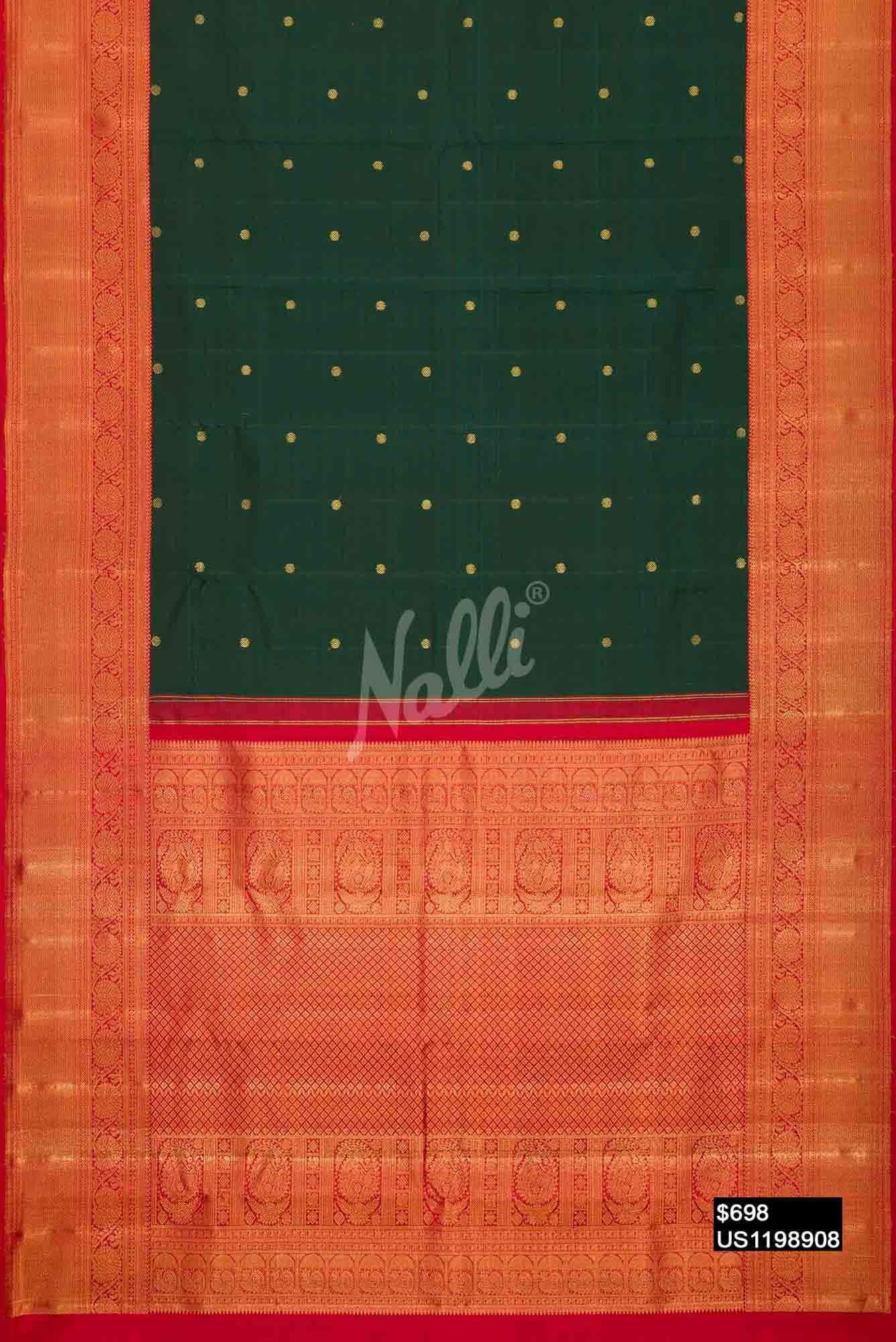 Bottle Green Kanchipuram Silk Saree