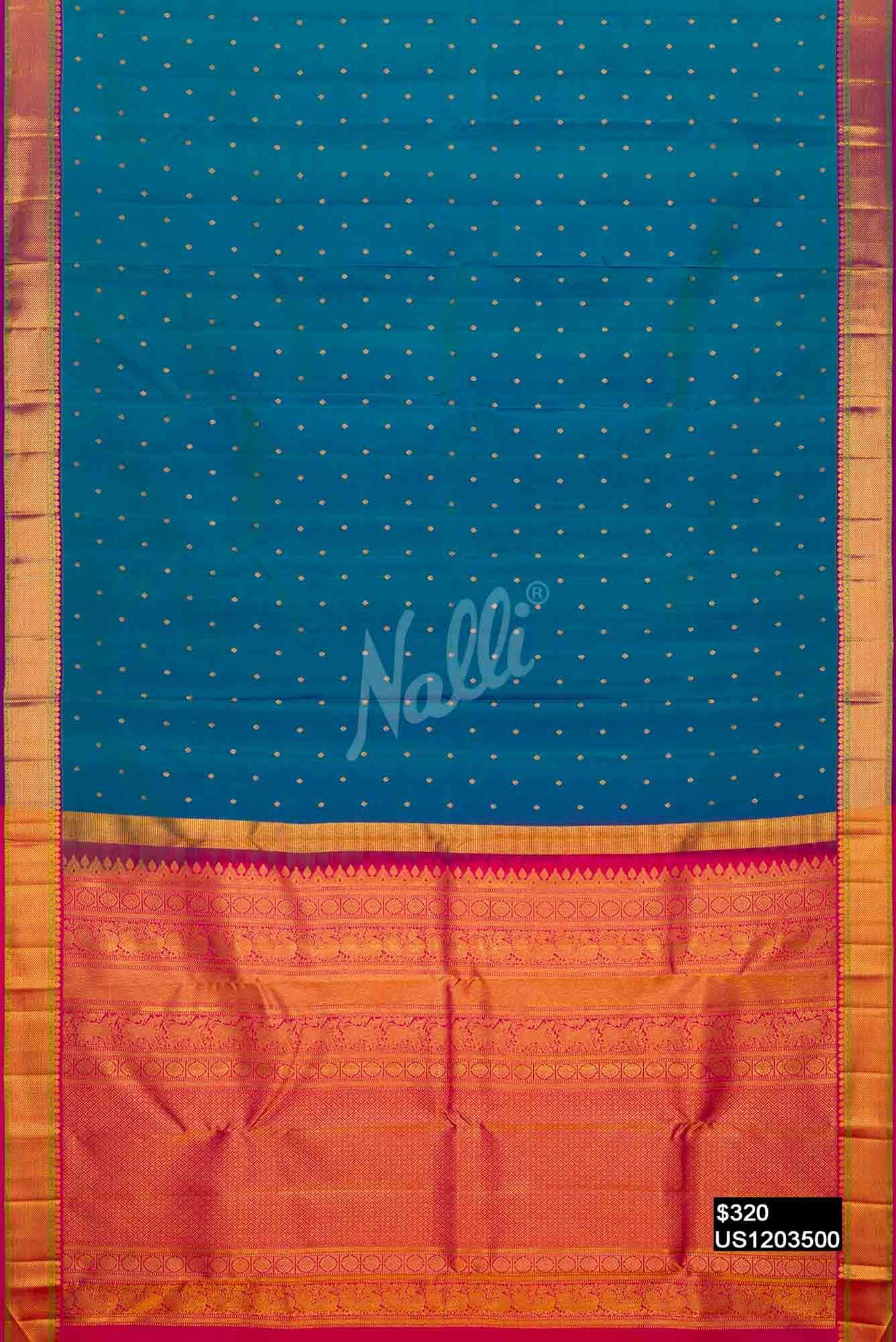 Peacock Blue Kanchipuram Silk Saree