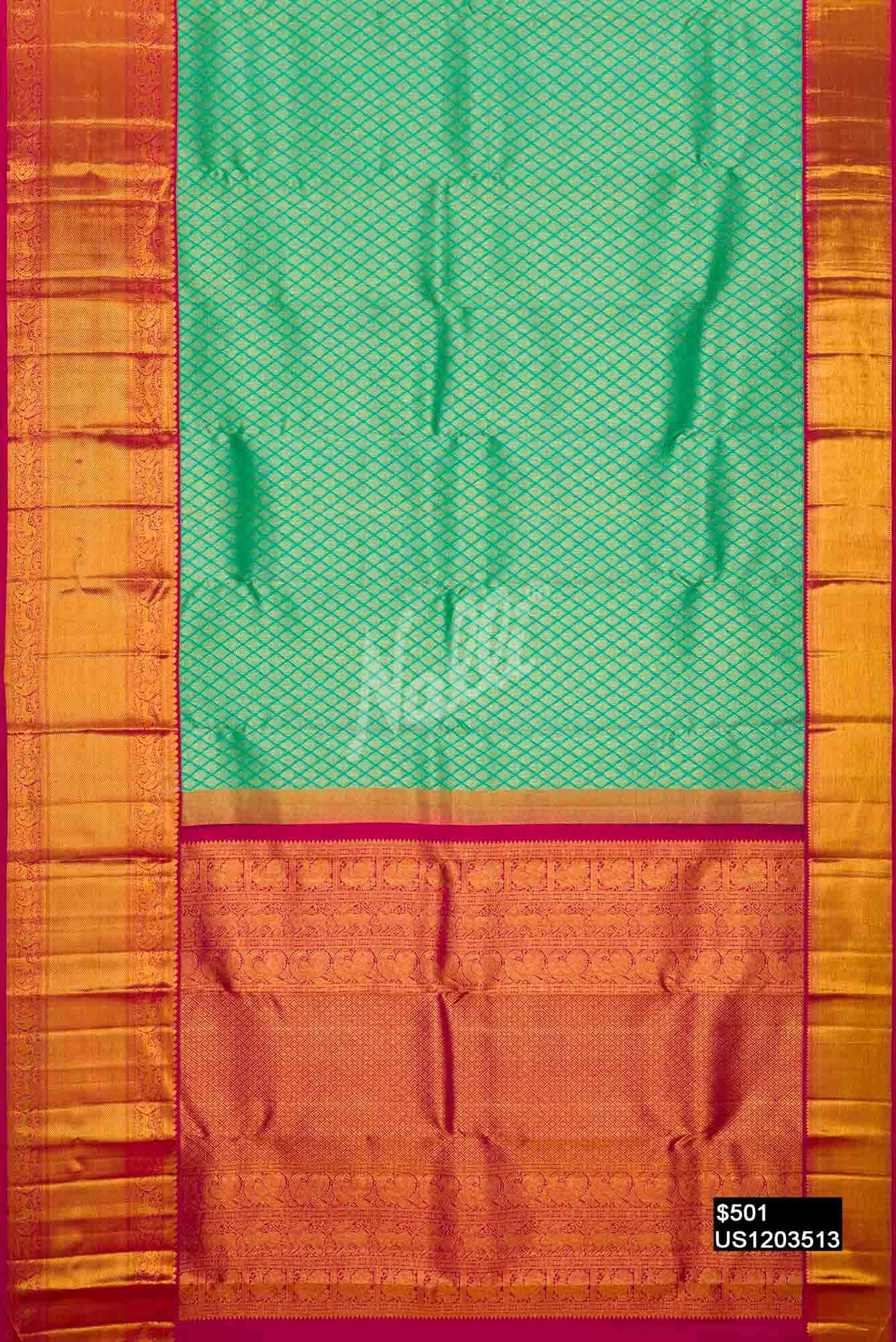 Sea Green Kanchipuram Silk Saree