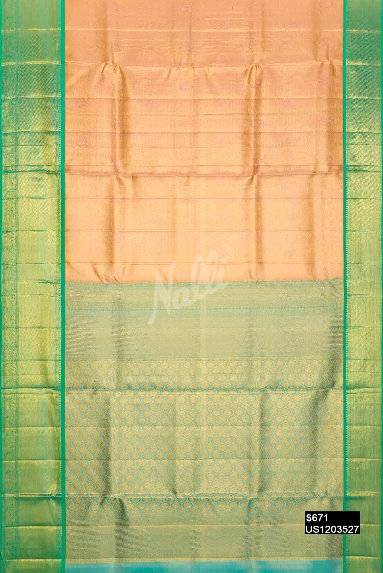Peach Kanchipuram Tissue Silk Saree