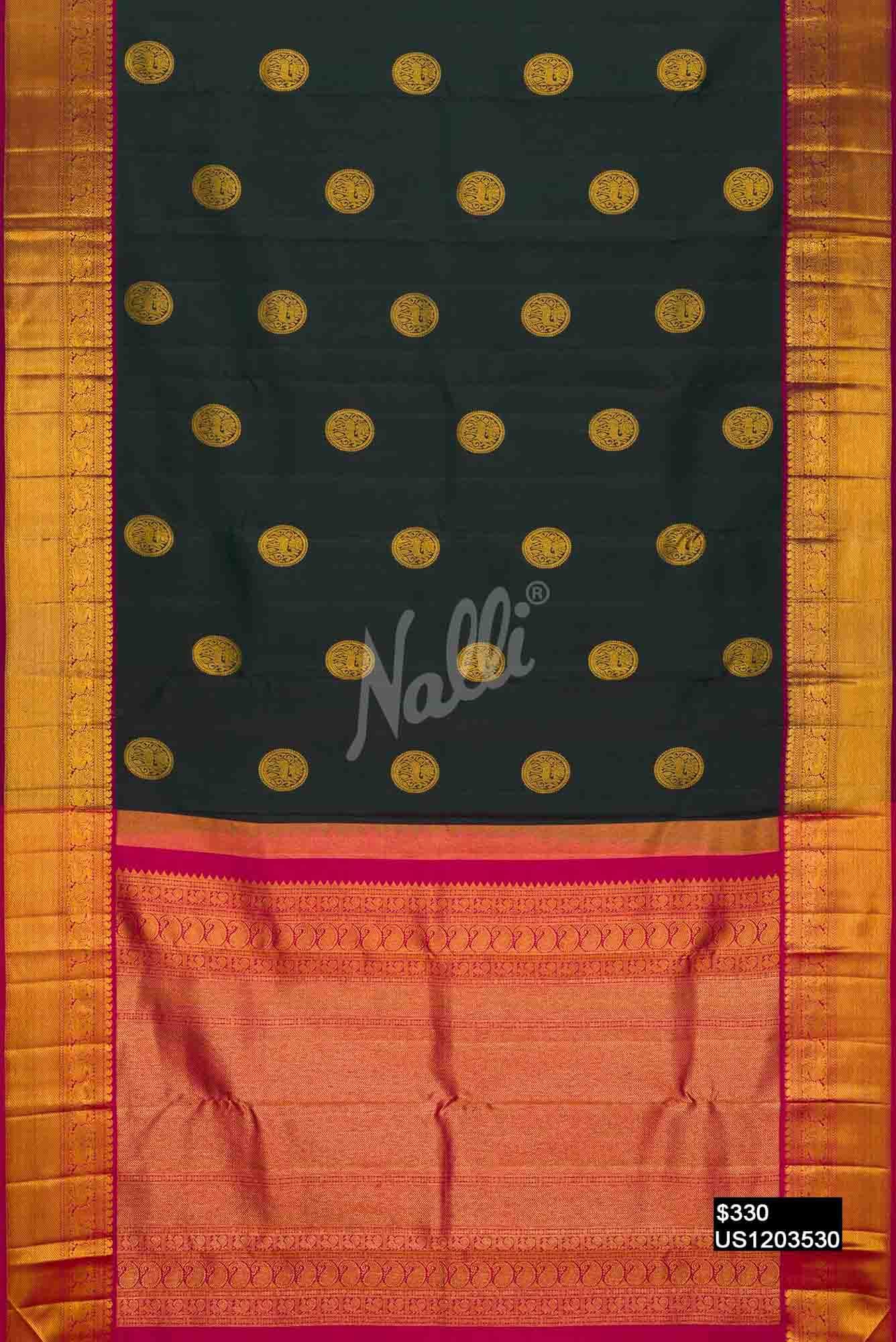 Bottle Green Kanchipuram Silk Saree