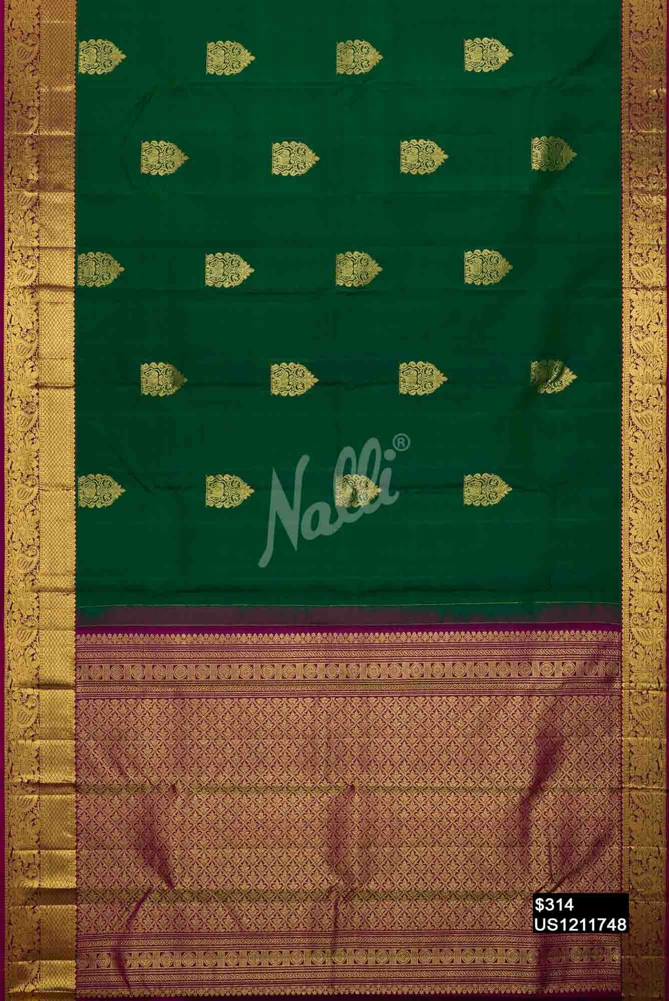 Bottle Green Kanchipuram Silk Saree