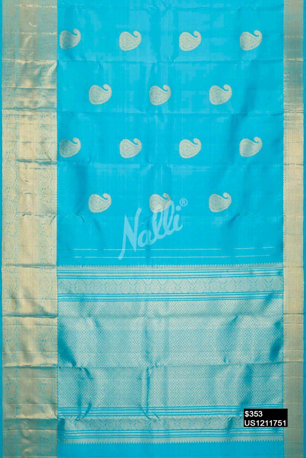 Sky Blue Kanchipuram Silk Saree