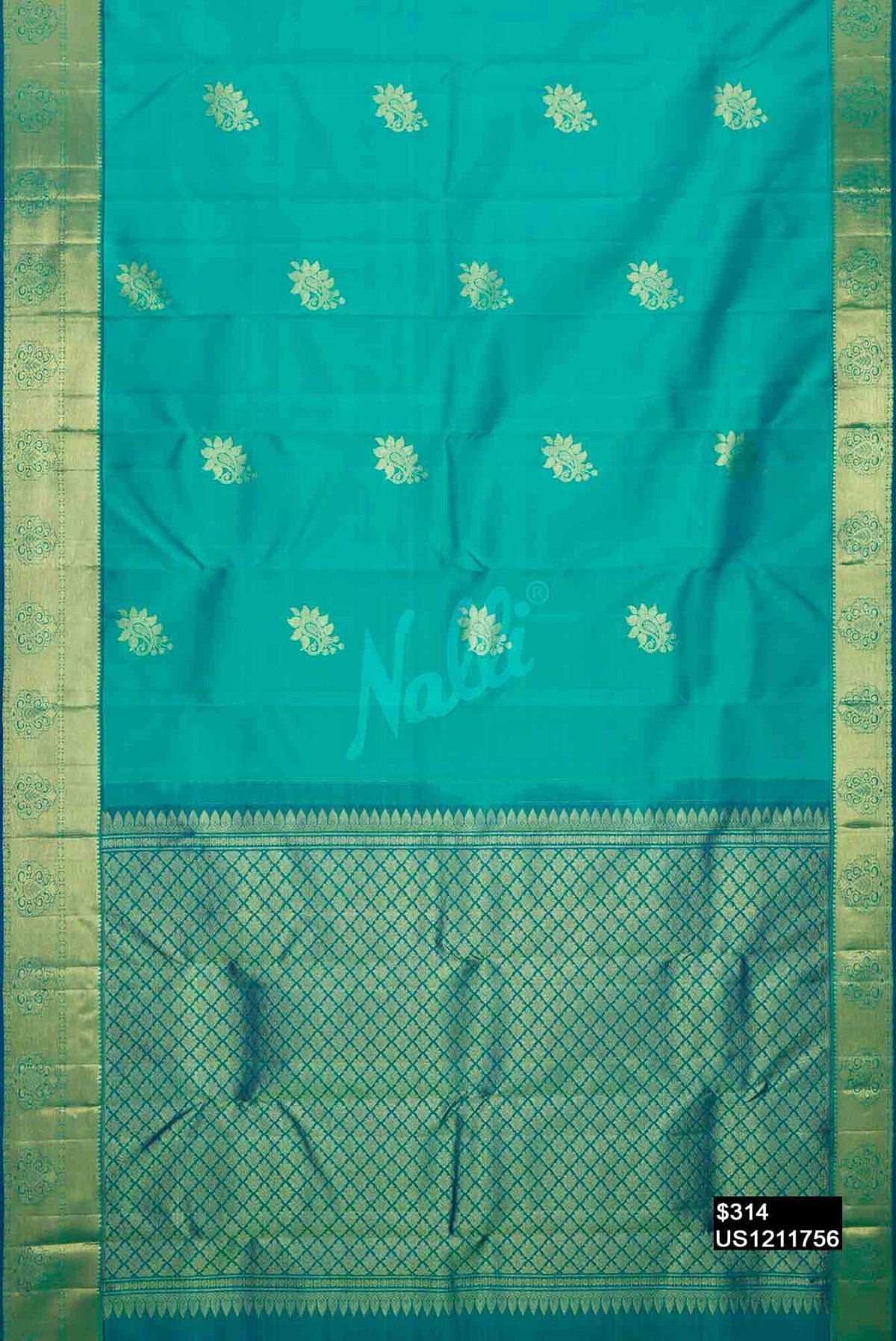 Peacock Blue Kanchipuram Silk Saree