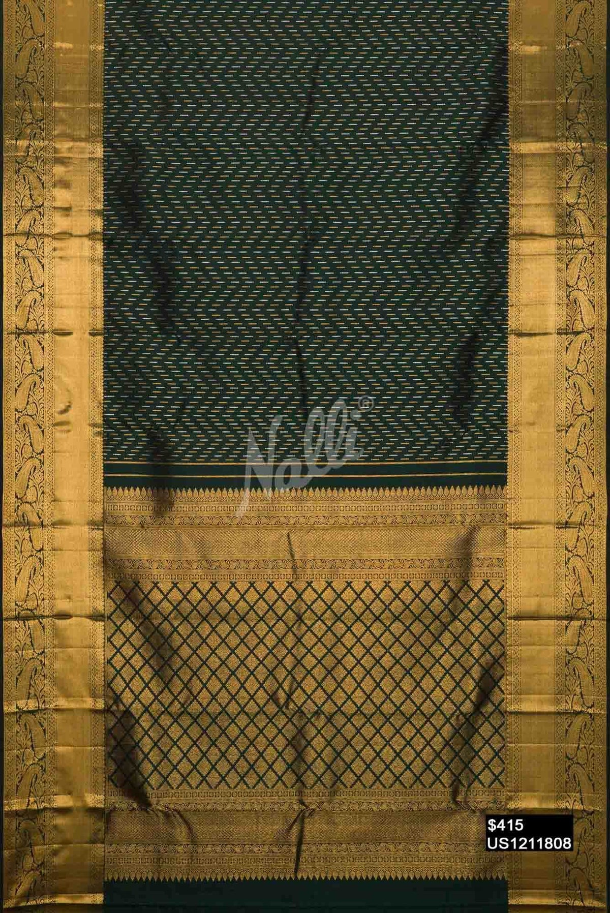 Bottle Green Kanchipuram Silk Saree