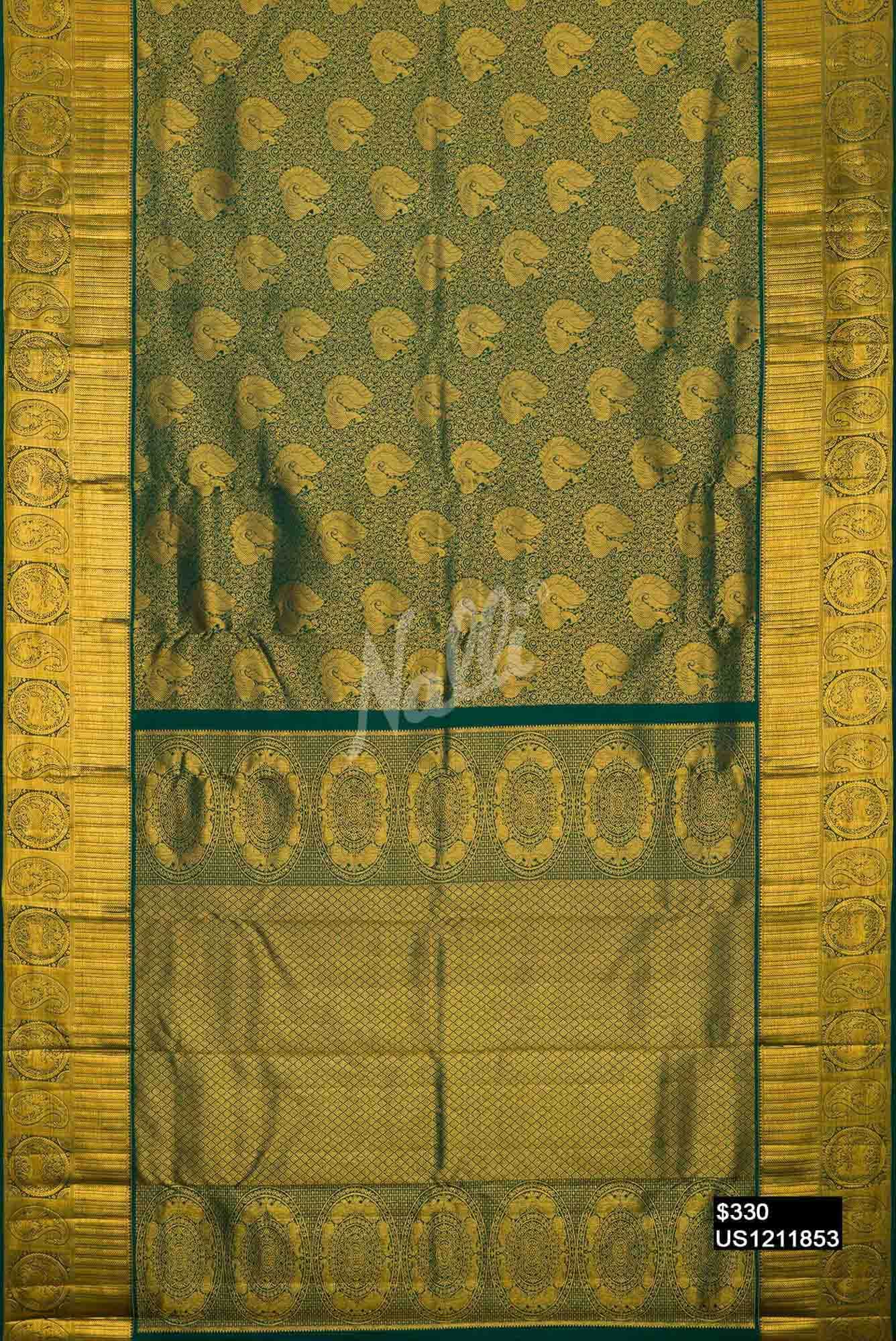 Bottle Green Kanchipuram Silk Saree