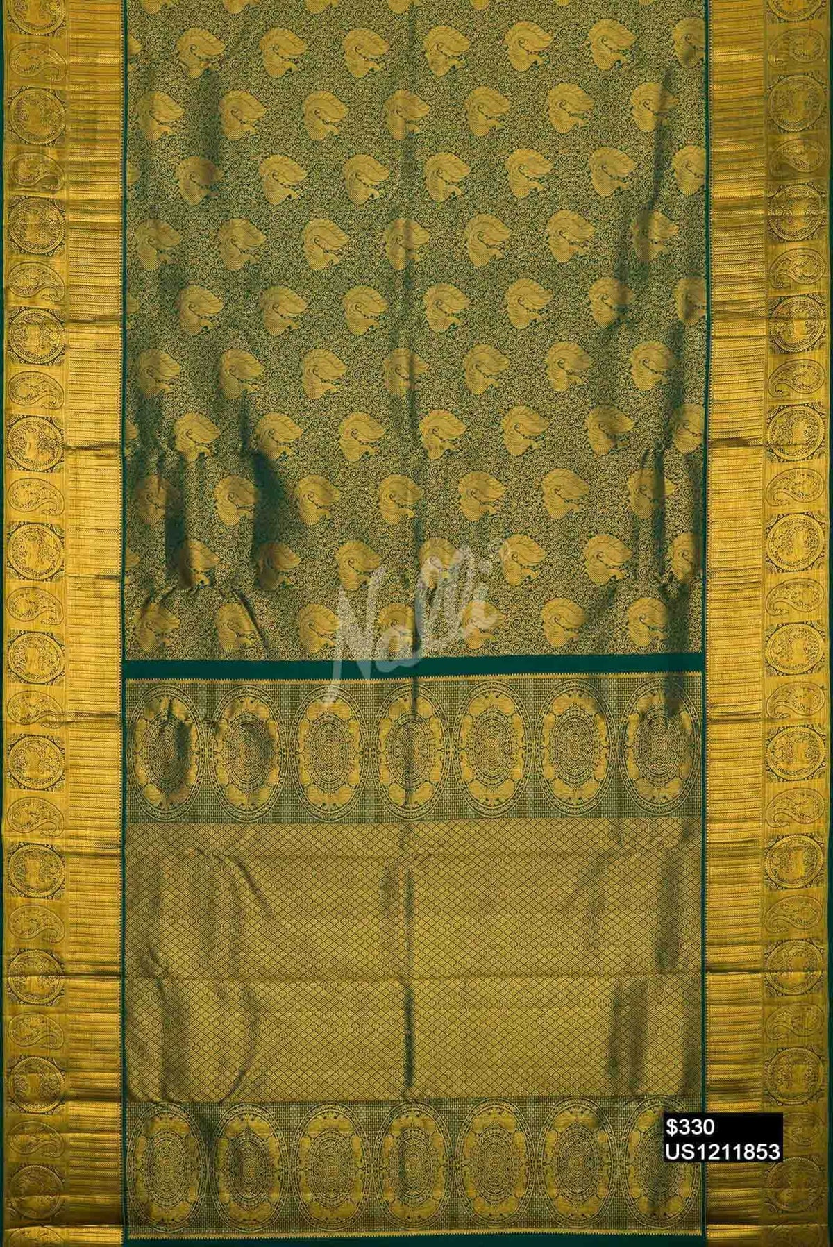 Bottle Green Kanchipuram Silk Saree