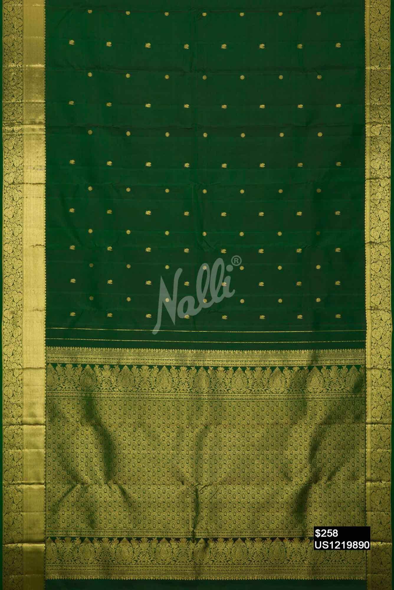 Bottle Green Kanchipuram Silk Saree