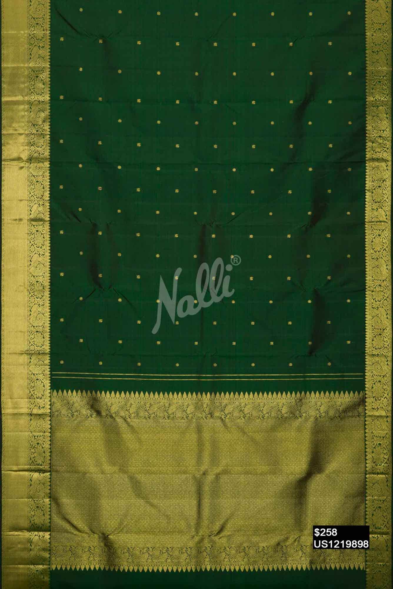 Bottle Green Kanchipuram Silk Saree