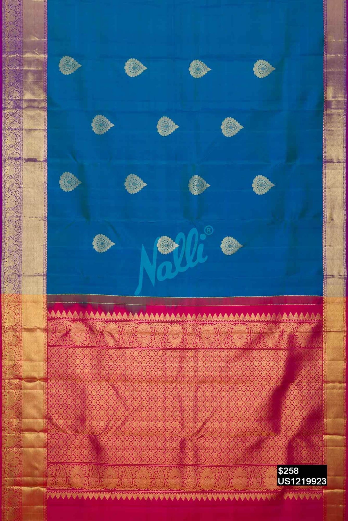 Peacock Blue Kanchipuram Silk Saree