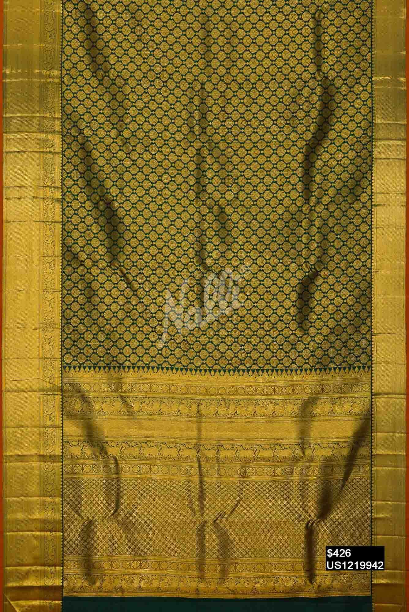 Bottle Green Kanchipuram Silk Saree