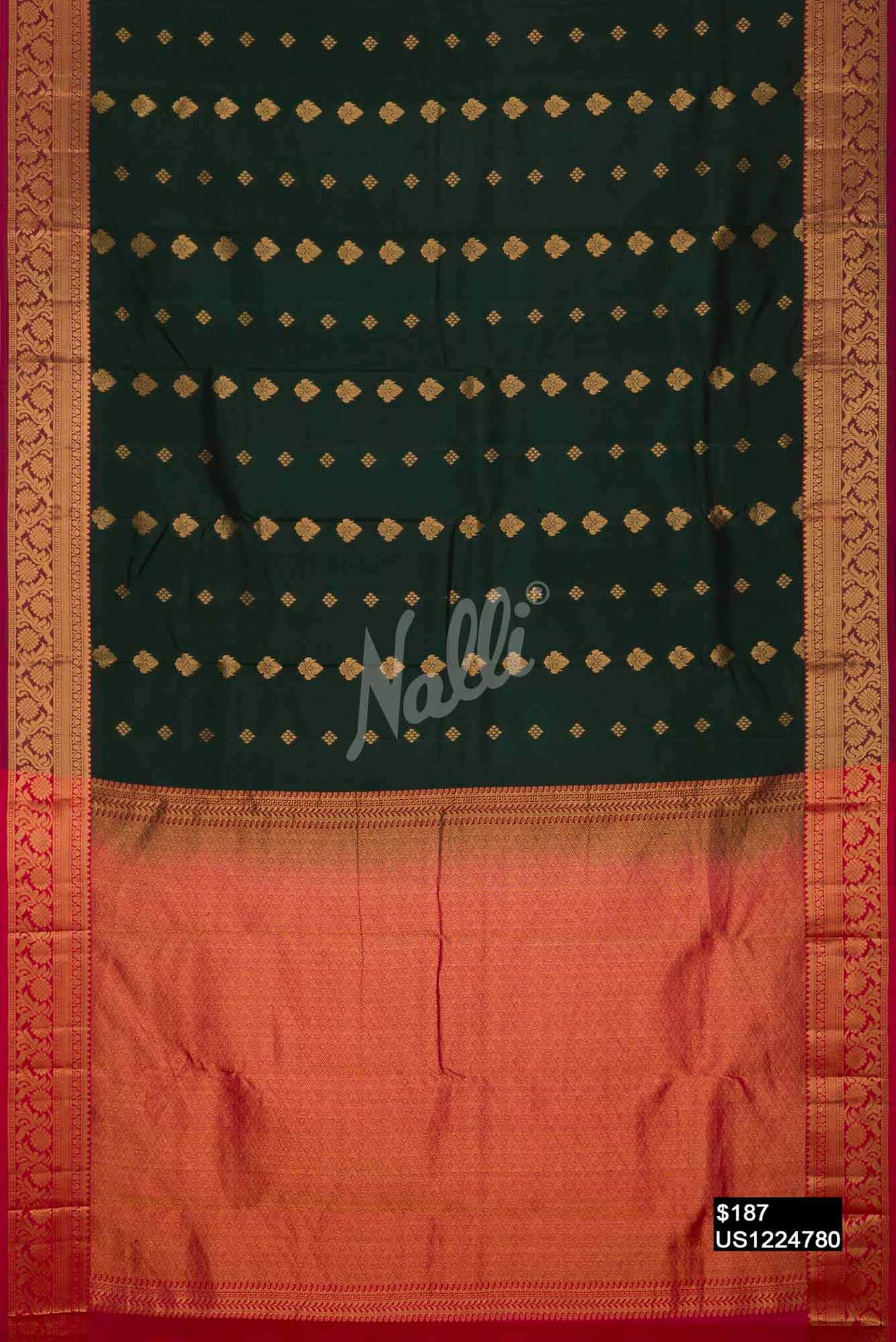 Bottle Green Kanchipuram Silk Saree