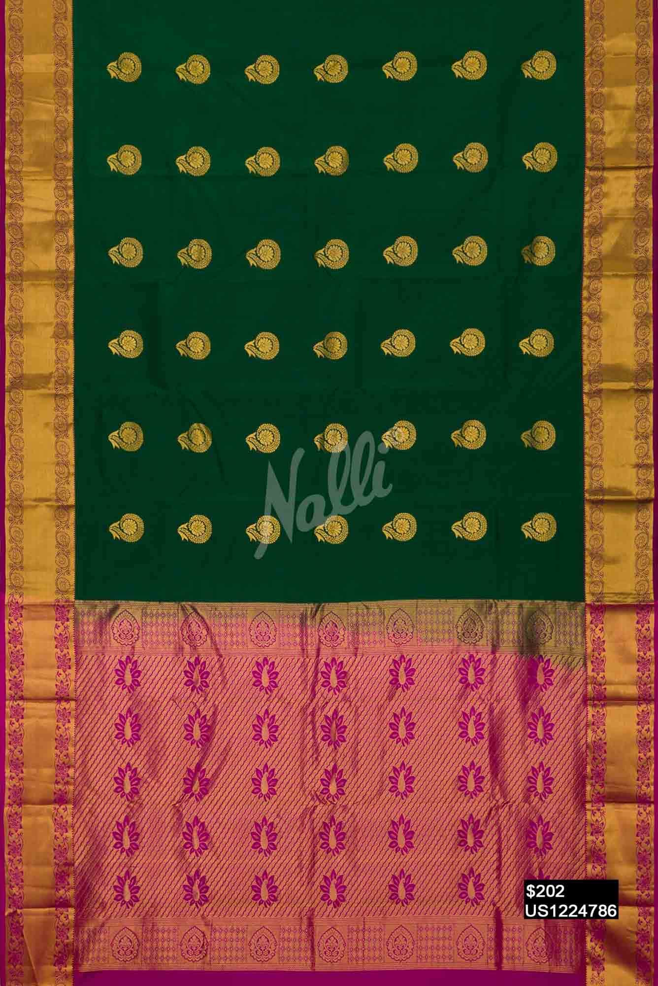 Bottle Green Kanchipuram Silk Saree