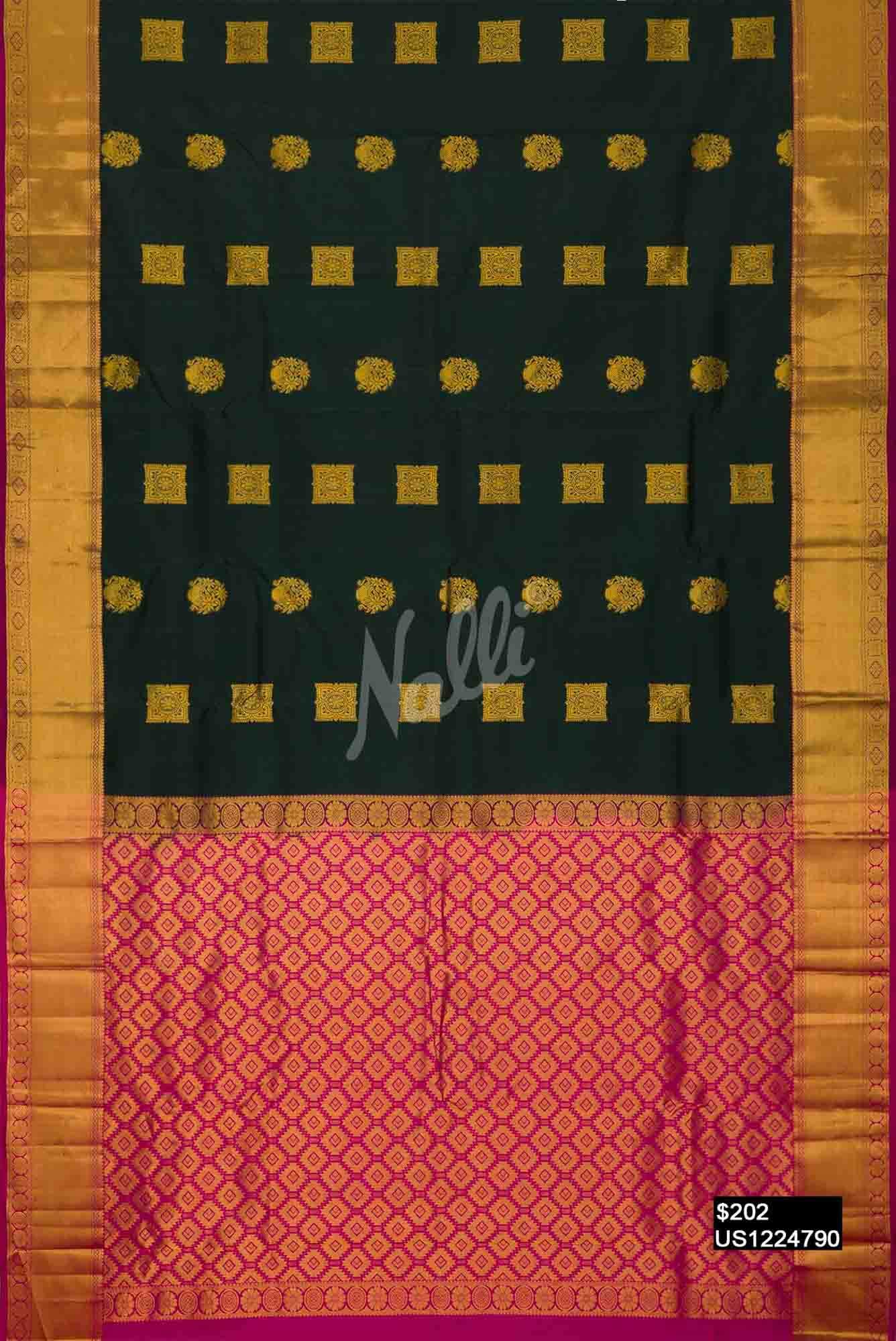 Bottle Green Kanchipuram Silk Saree