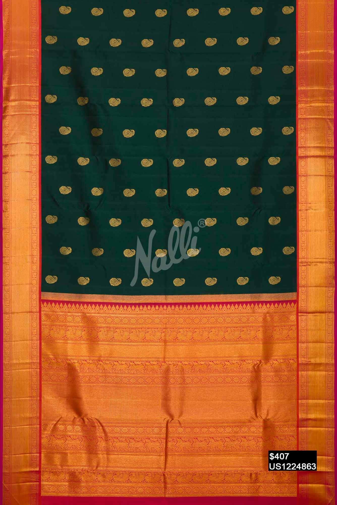 Bottle Green Kanchipuram Silk Saree