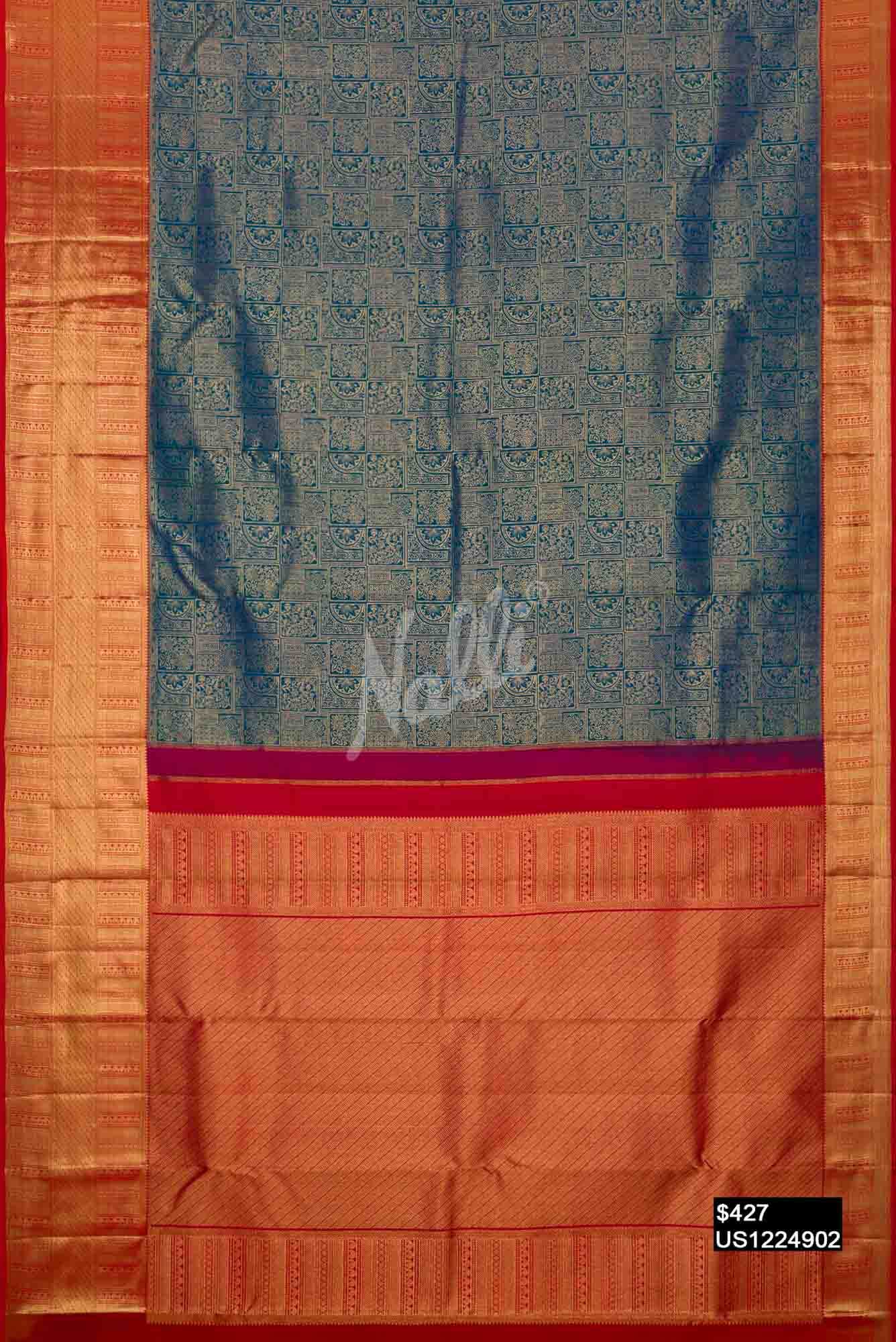 Peacock Blue Kanchipuram Silk Saree