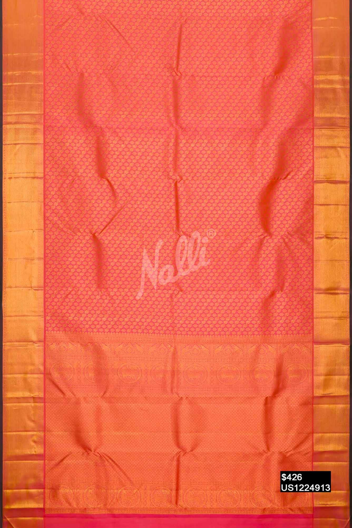 Golden Peach Kanchipuram Silk Saree