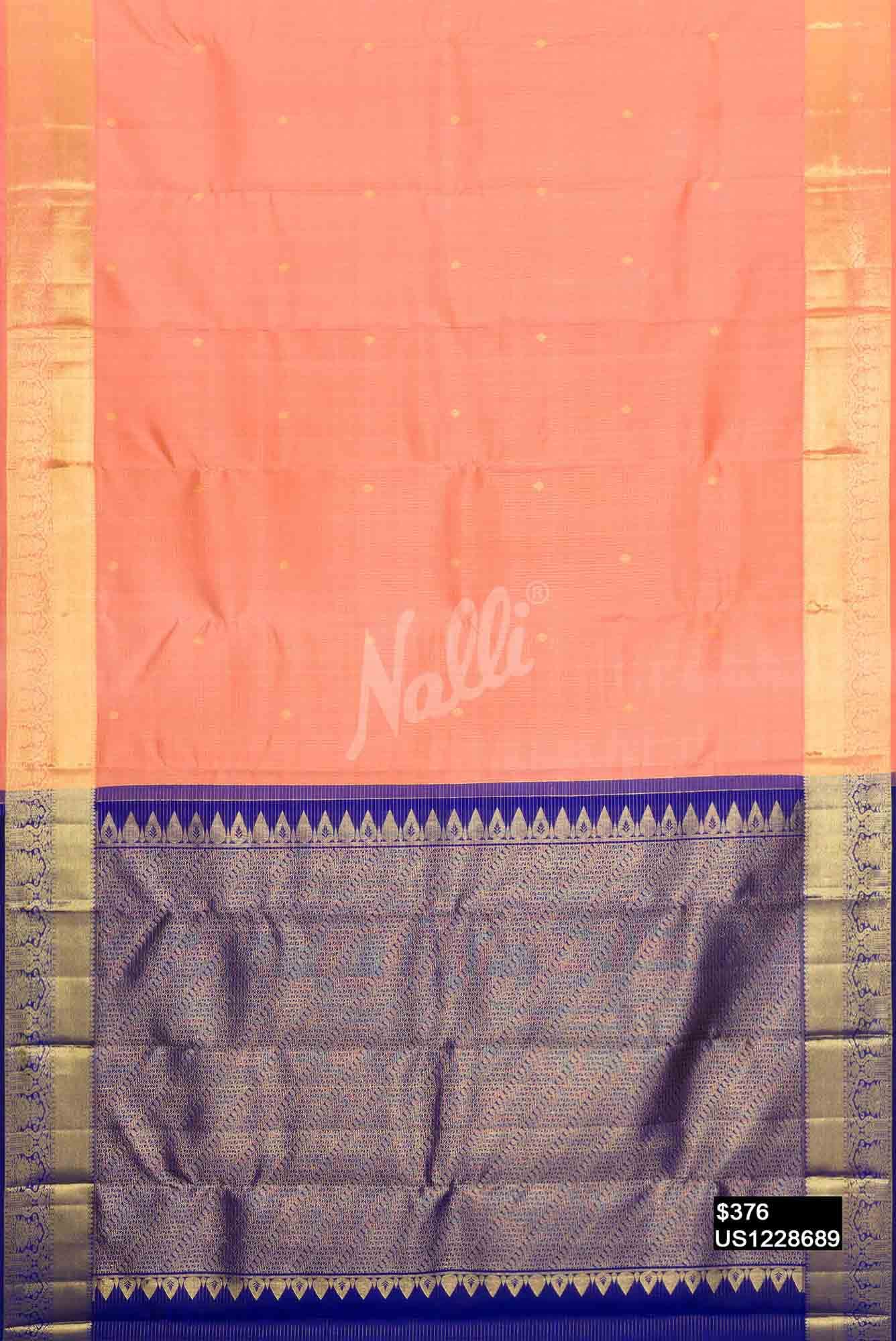 Golden Peach Kanchipuram Silk Saree