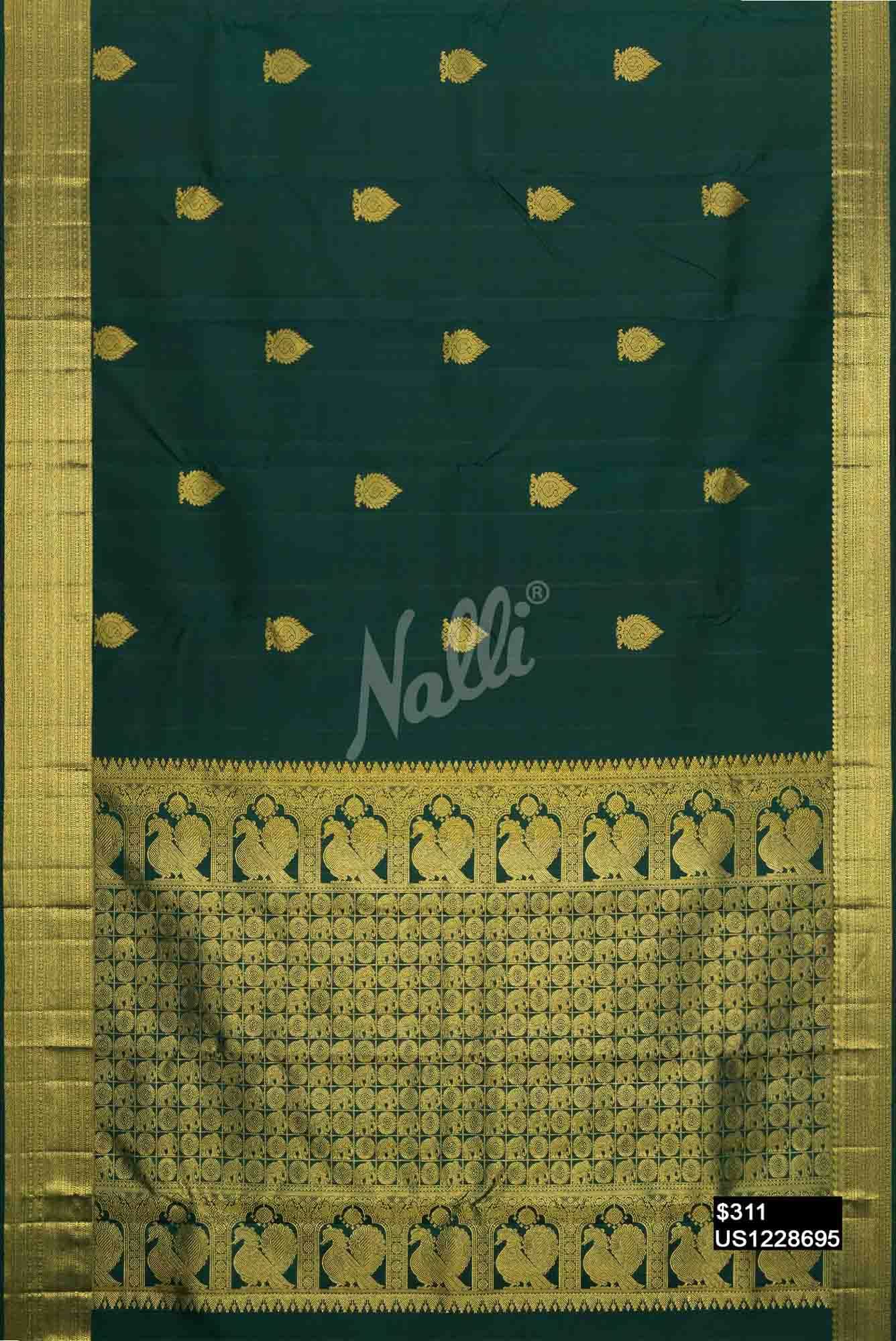 Bottle Green Kanchipuram Silk Saree
