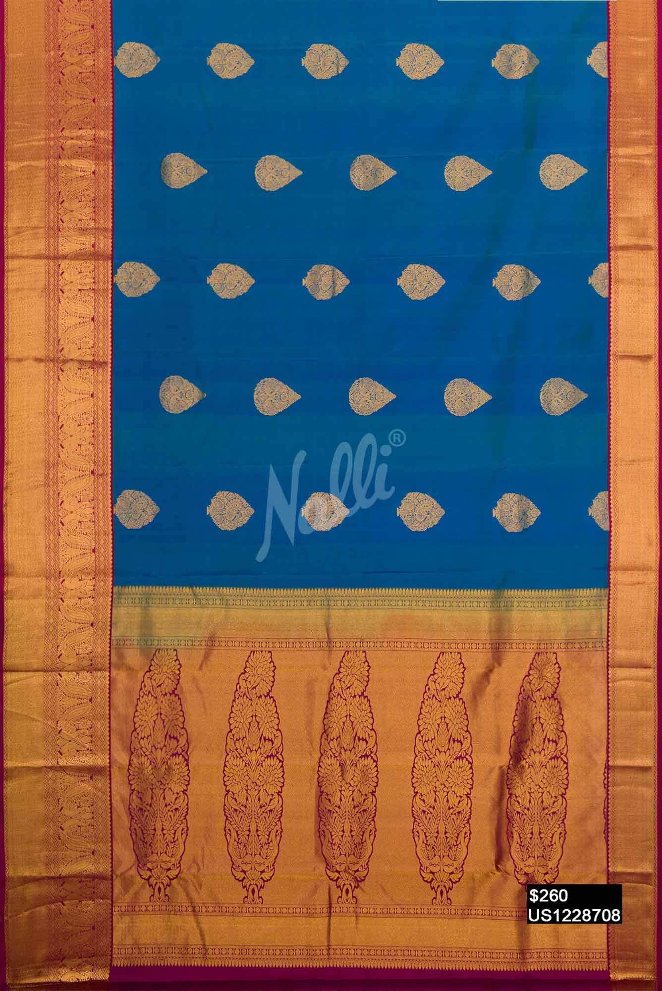 Peacock Blue Kanchipuram Silk Saree