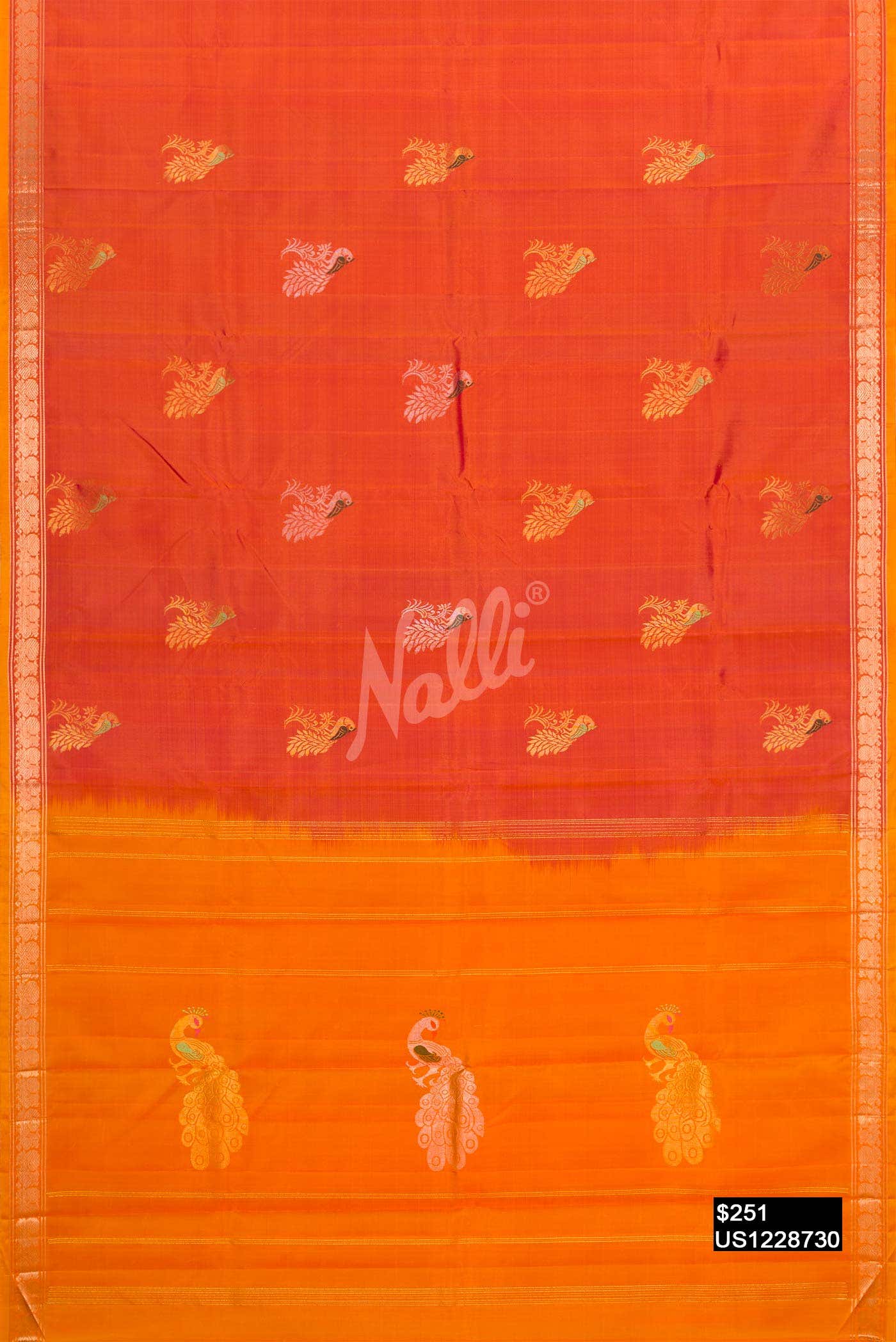 Brick Orange Kanchipuram Silk Saree
