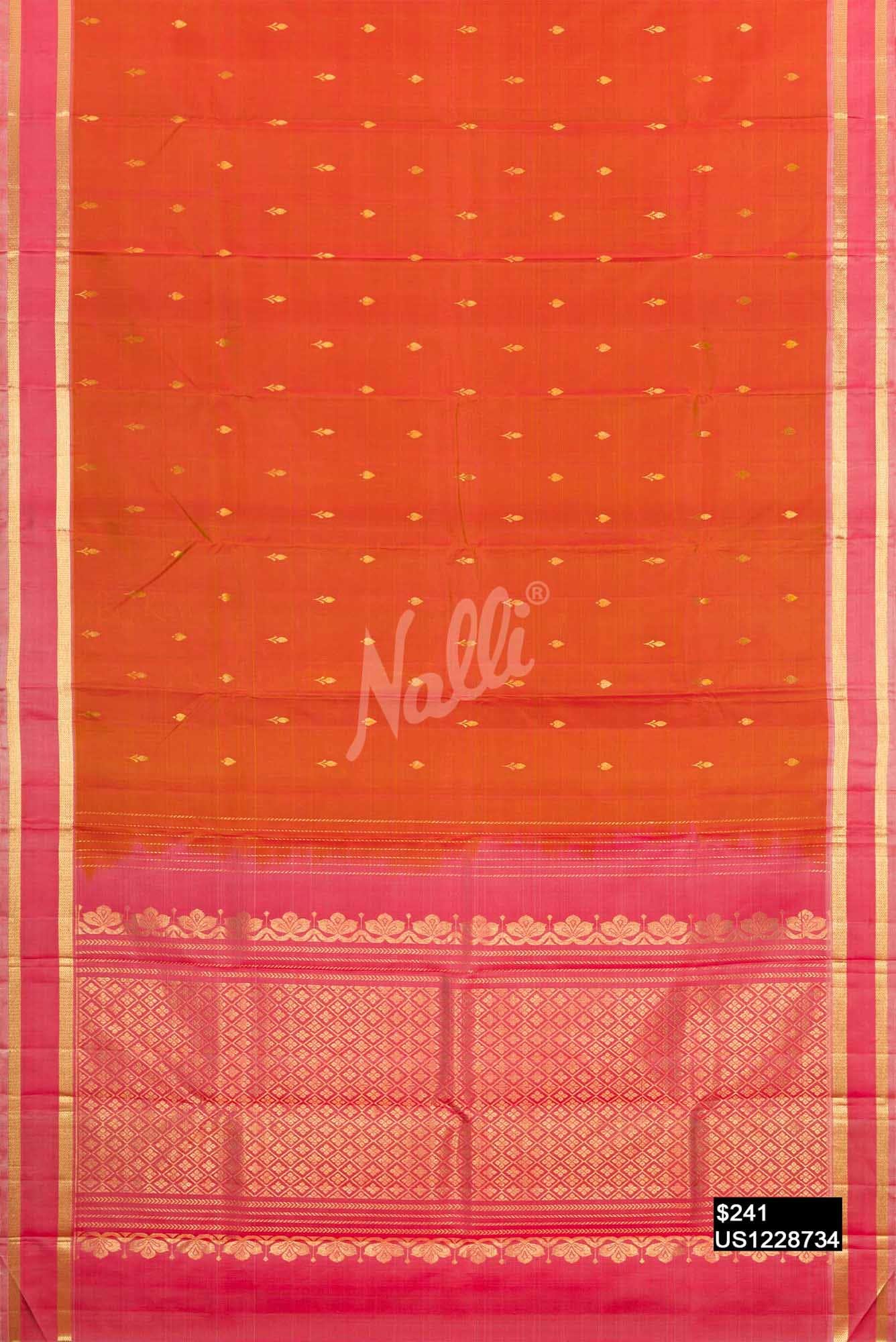 Brick Orange Kanchipuram Silk Saree