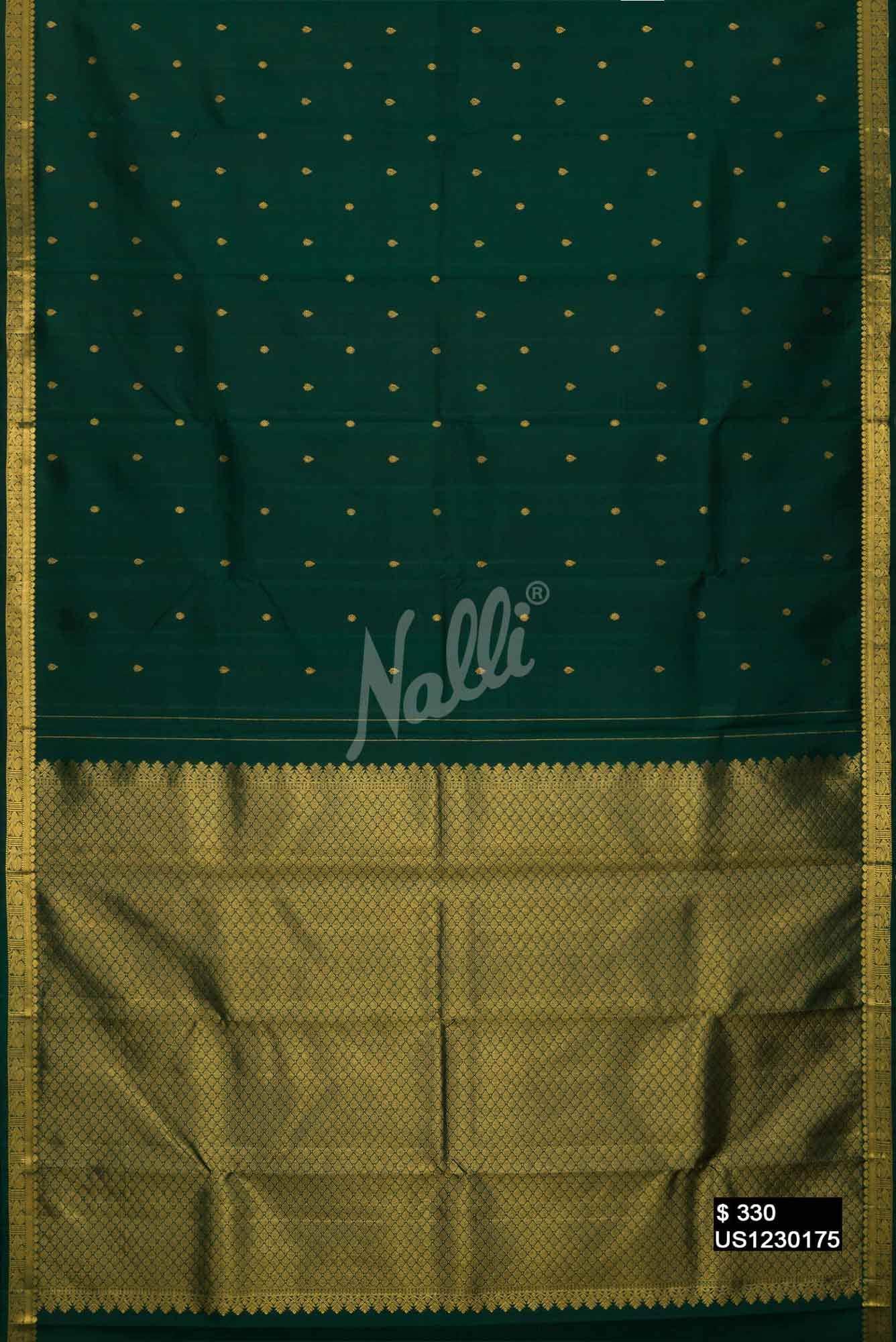 Bottle Green Kanchipuram Silk Saree