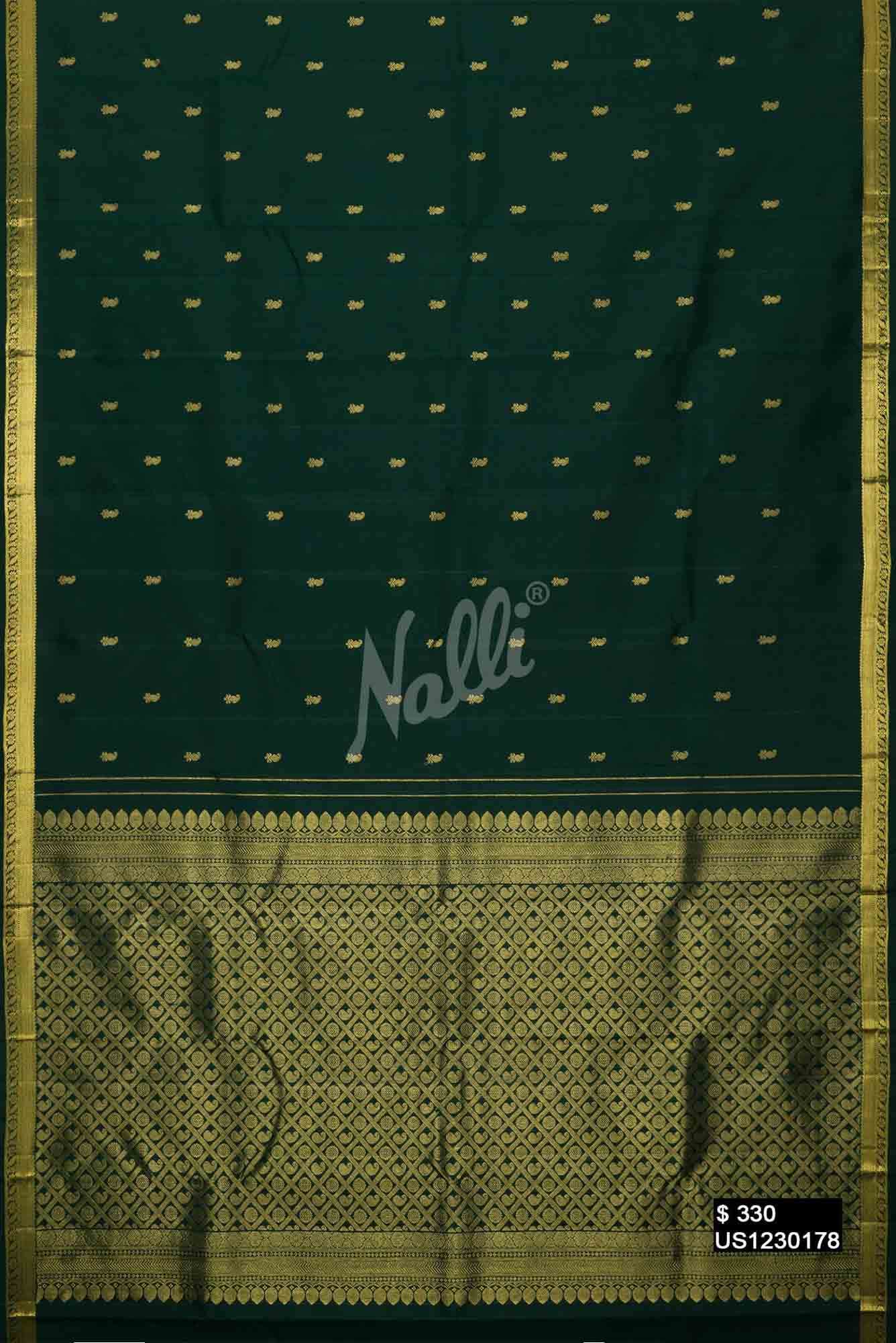 Bottle Green Kanchipuram Silk Saree