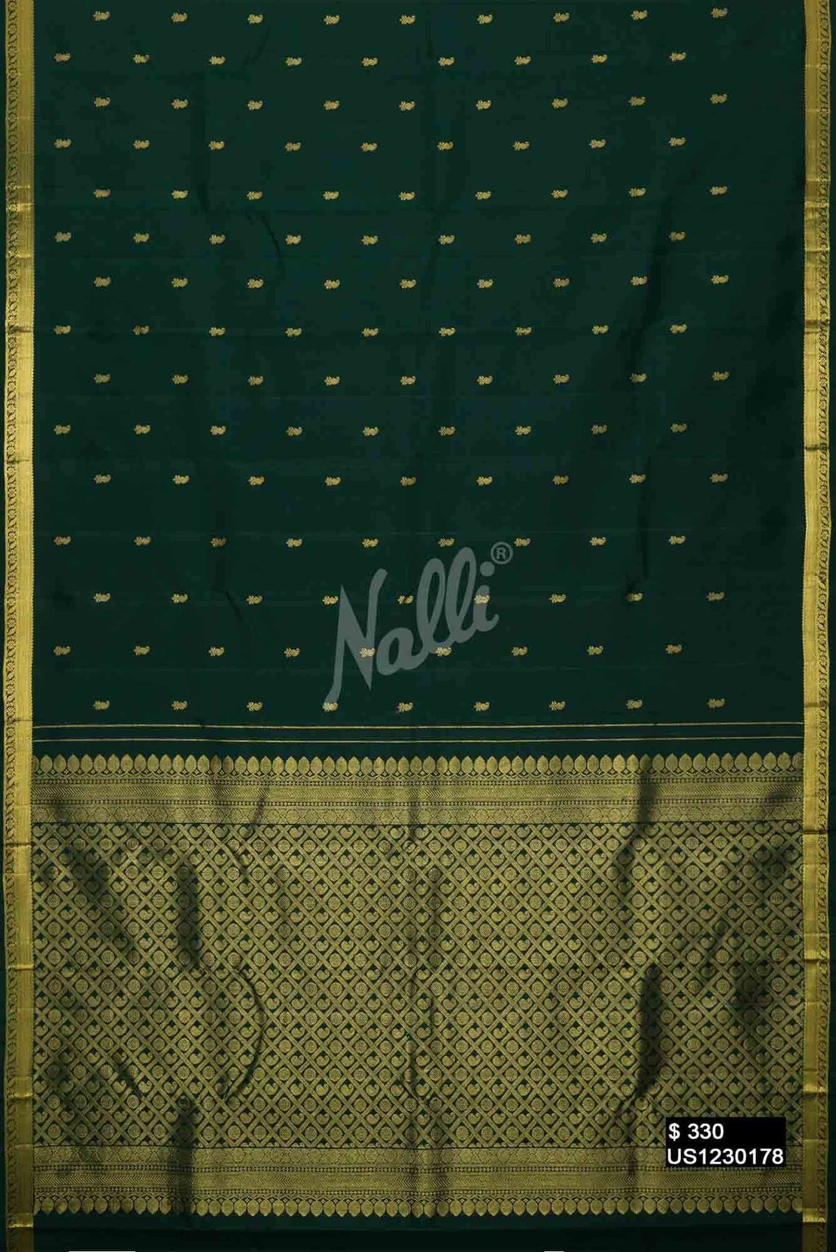 Bottle Green Kanchipuram Silk Saree