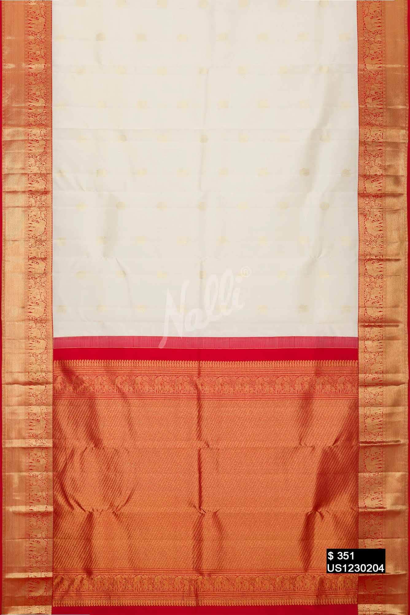 Off White Kanchipuram Silk Saree