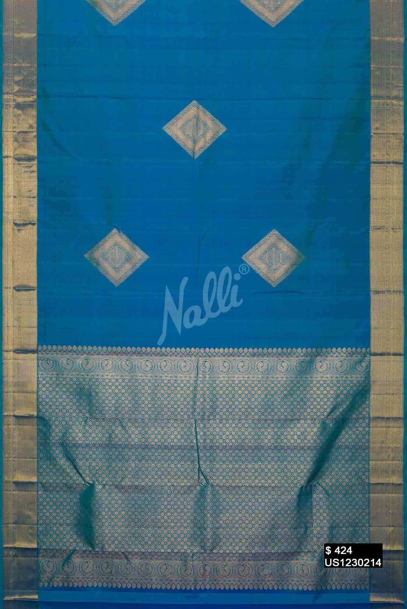 Peacock Blue Kanchipuram Silk Saree