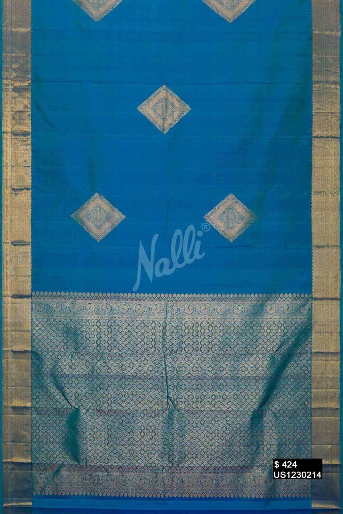Peacock Blue Kanchipuram Silk Saree
