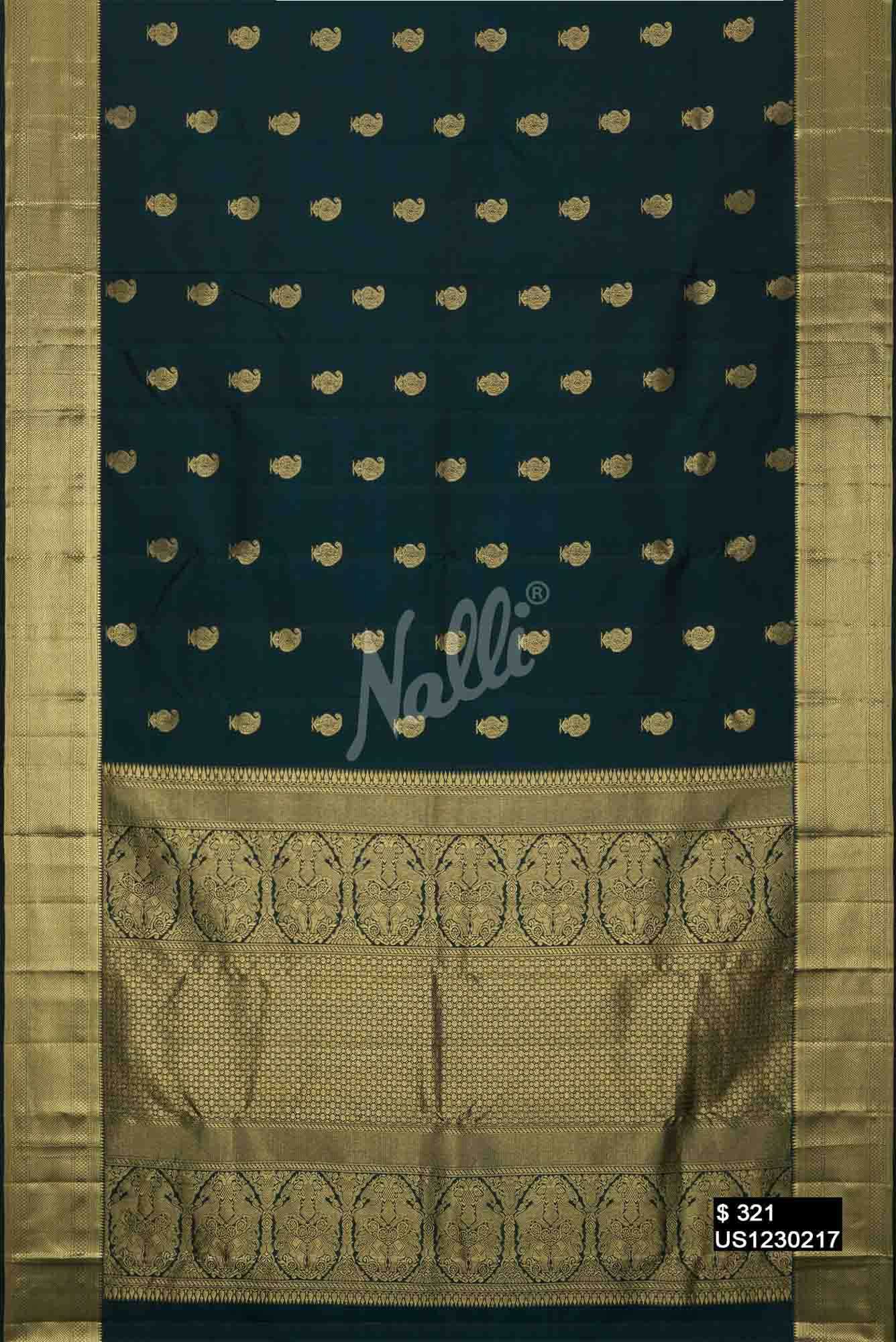 Bottle Green Kanchipuram Silk Saree