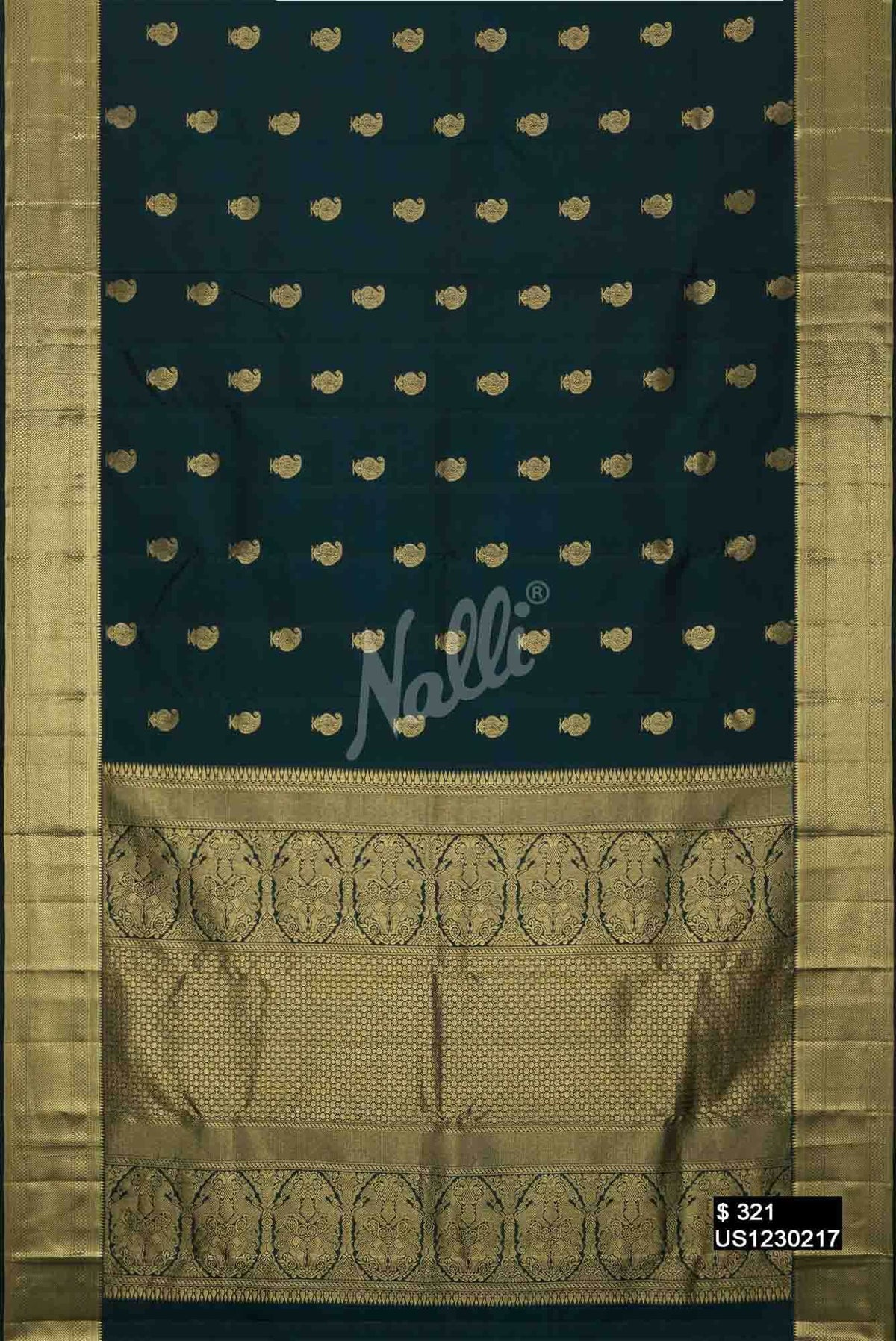 Bottle Green Kanchipuram Silk Saree