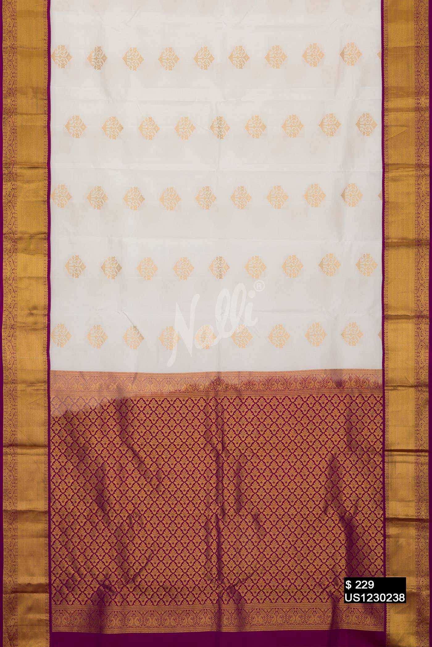Off White Kanchipuram Silk Saree
