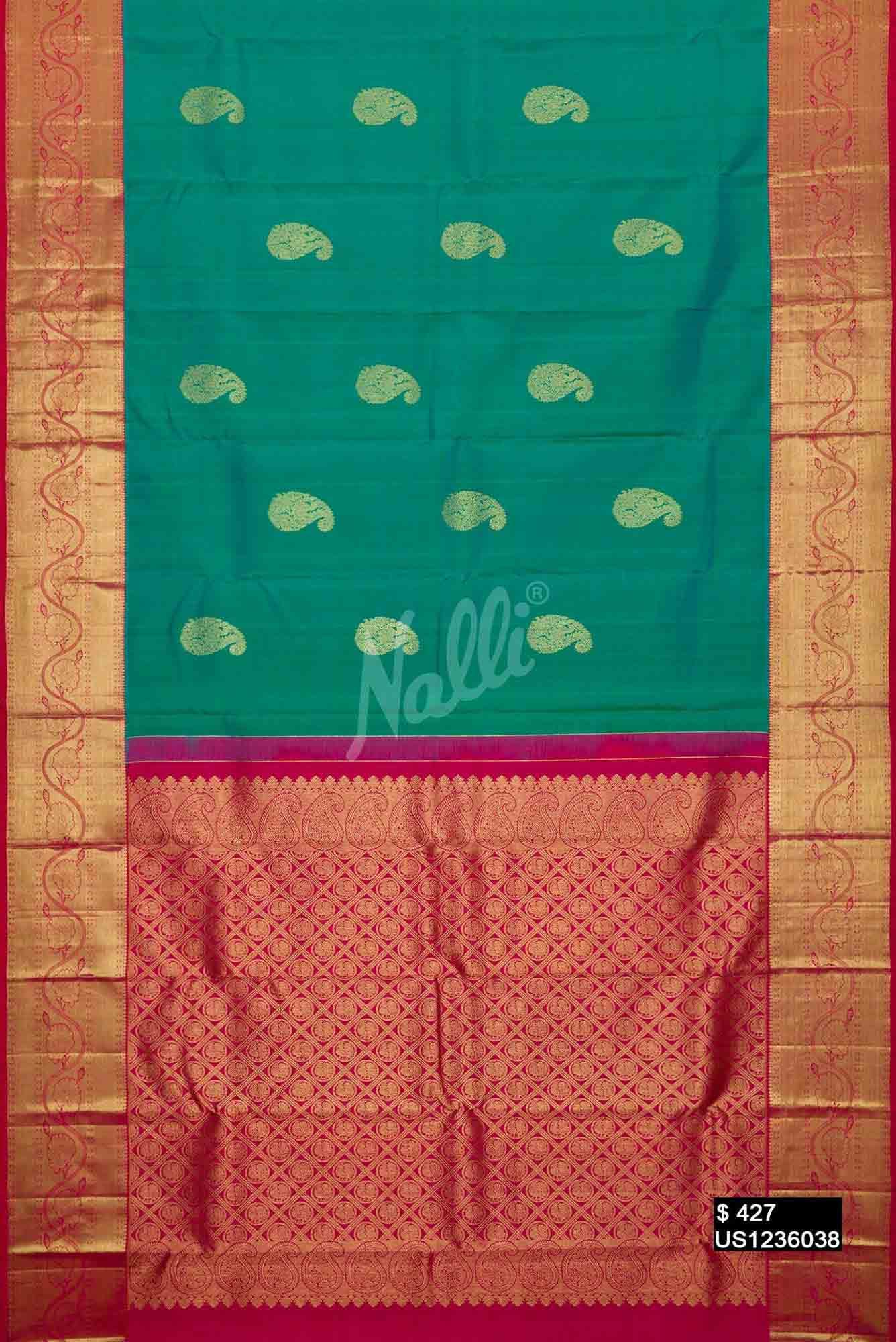 Sea Green Kanchipuram Silk Saree