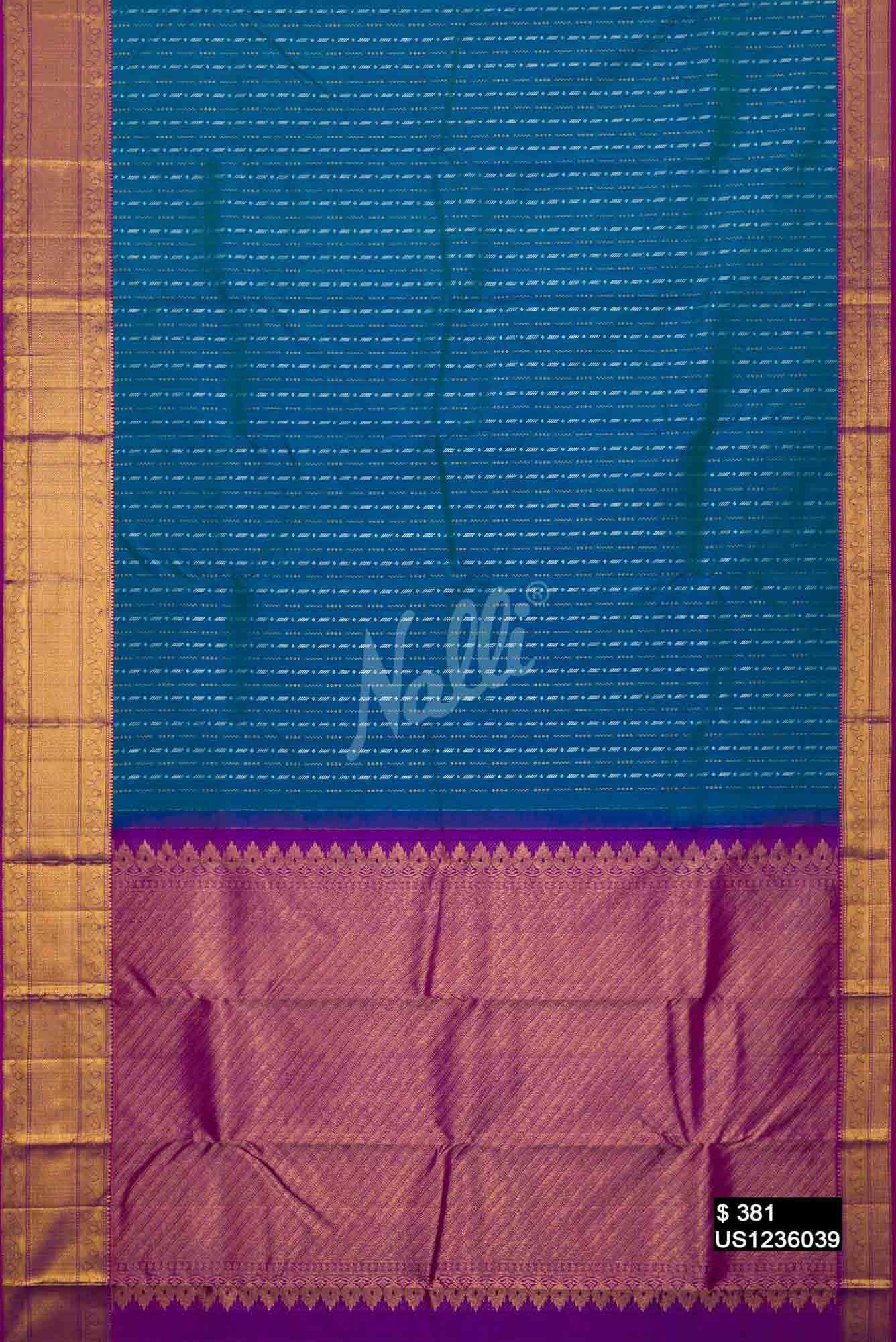 Peacock Blue Kanchipuram Silk Saree
