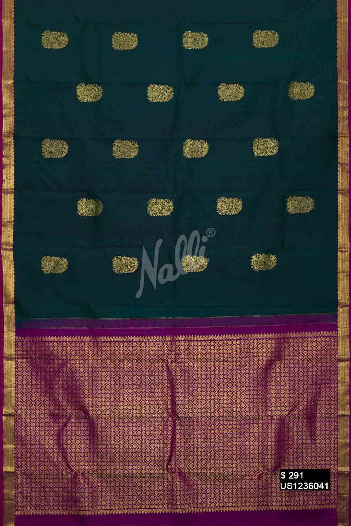 Bottle Green Kanchipuram Silk Saree