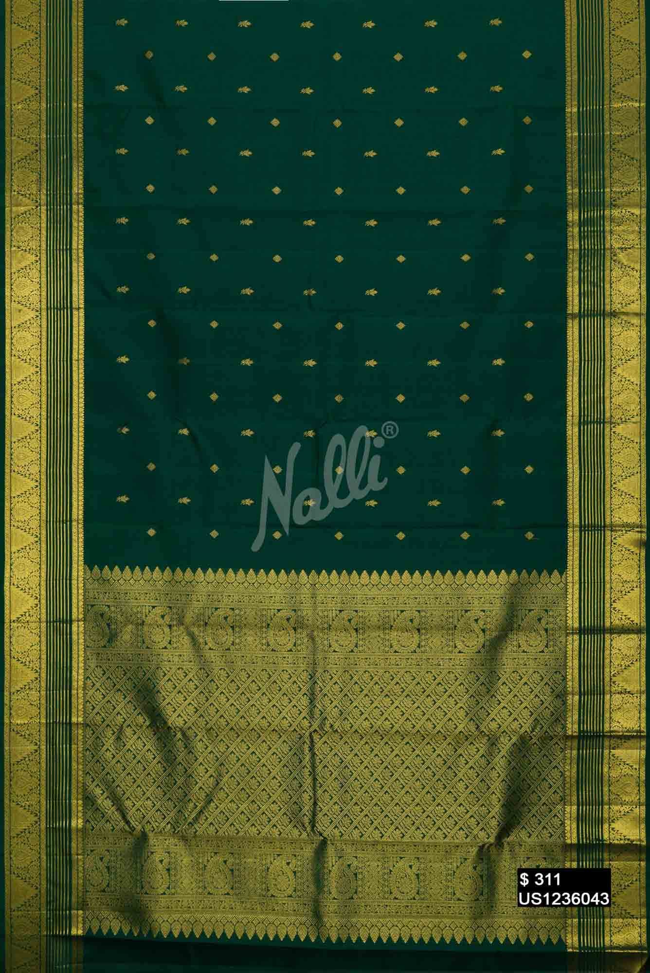 Bottle Green Kanchipuram Silk Saree