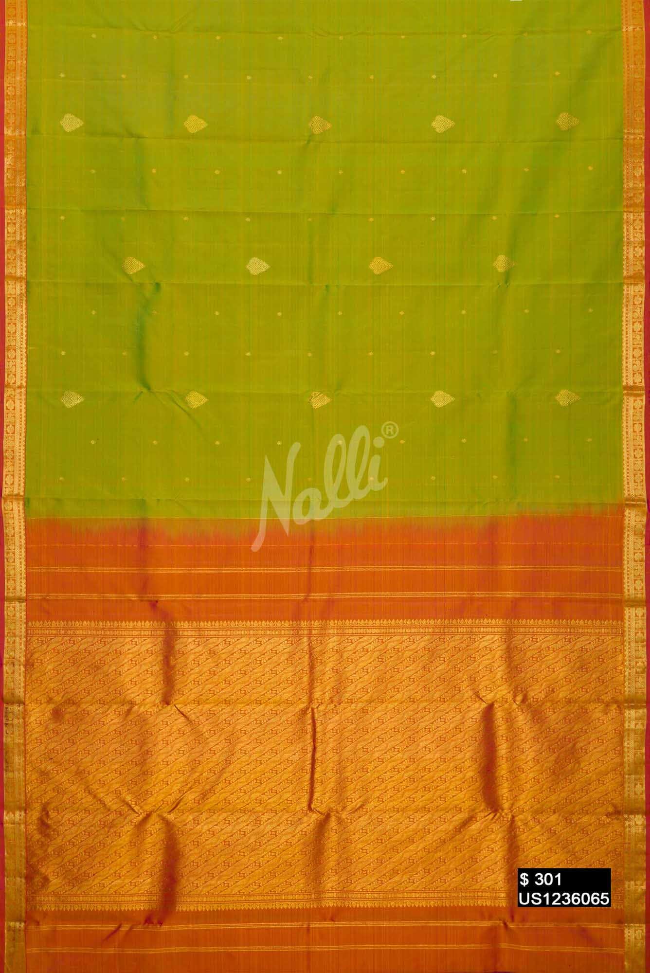 Parrot Green Kanchipuram Silk Saree