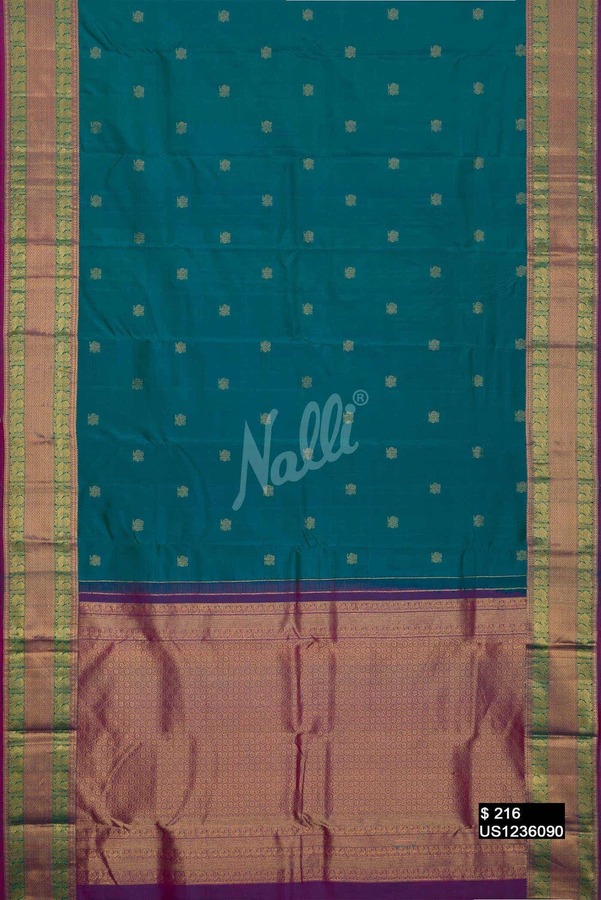 Peacock Blue Kanchipuram Silk Saree