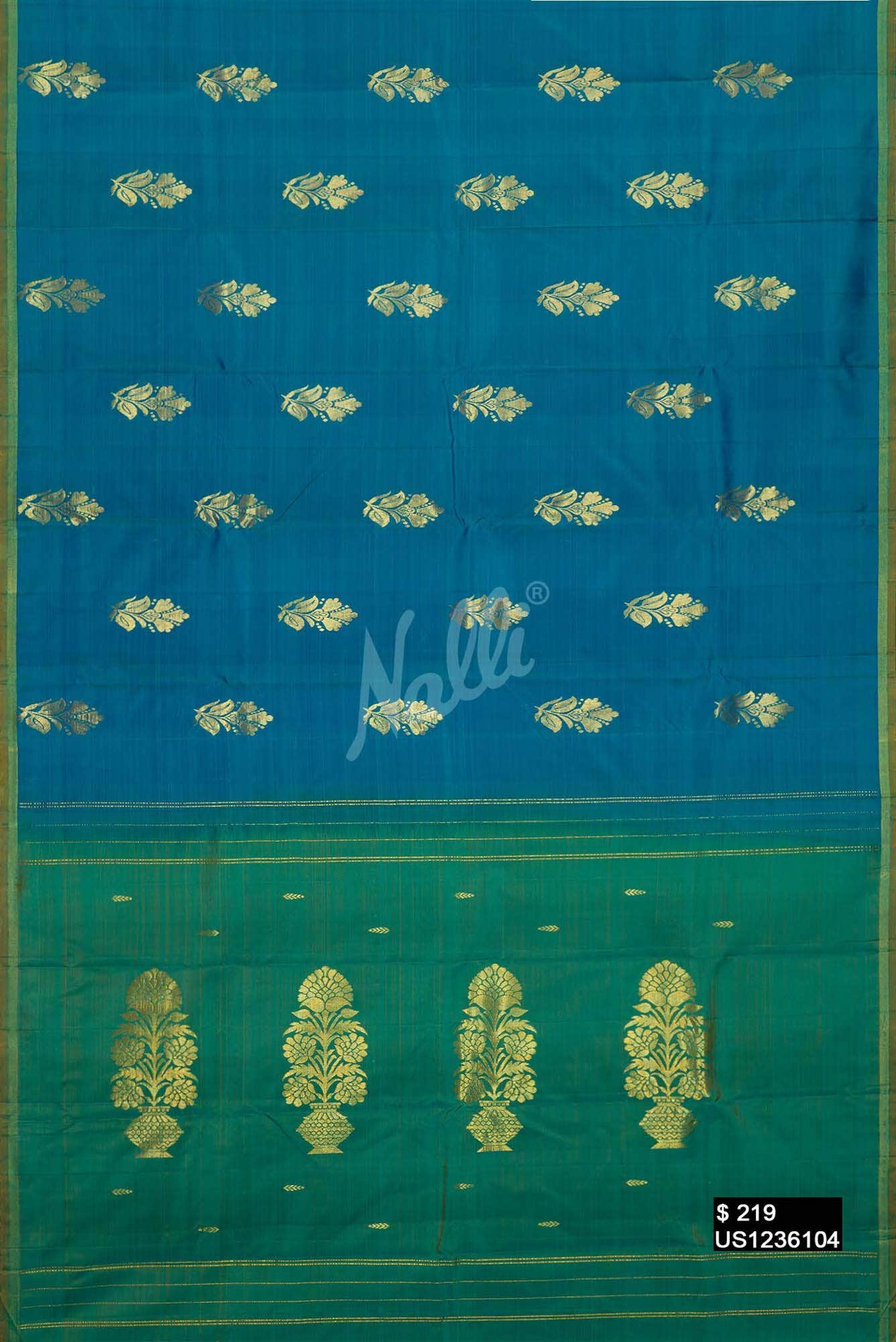 Peacock Blue Kanchipuram Silk Saree