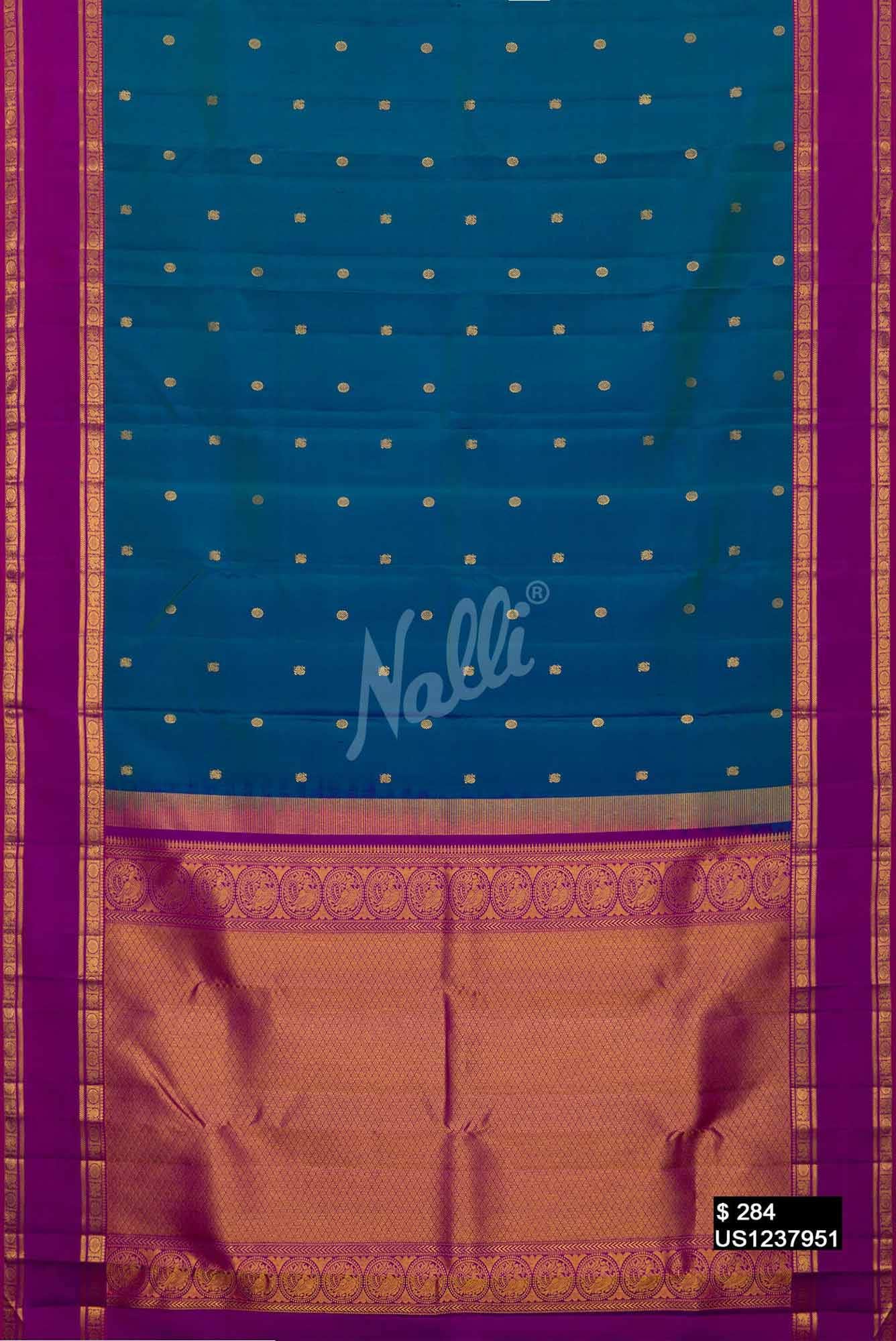 Peacock Blue Kanchipuram Silk Saree