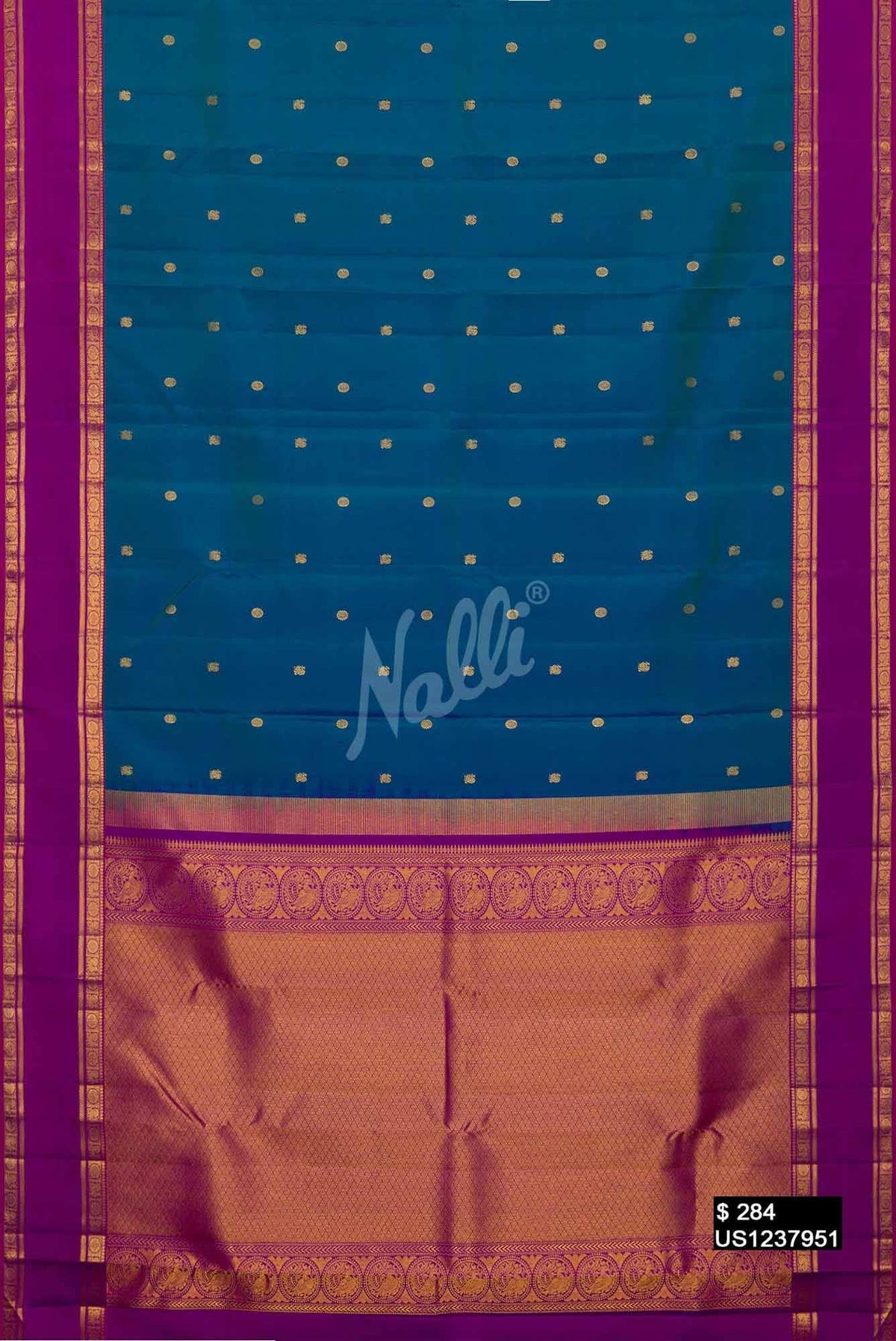 Peacock Blue Kanchipuram Silk Saree