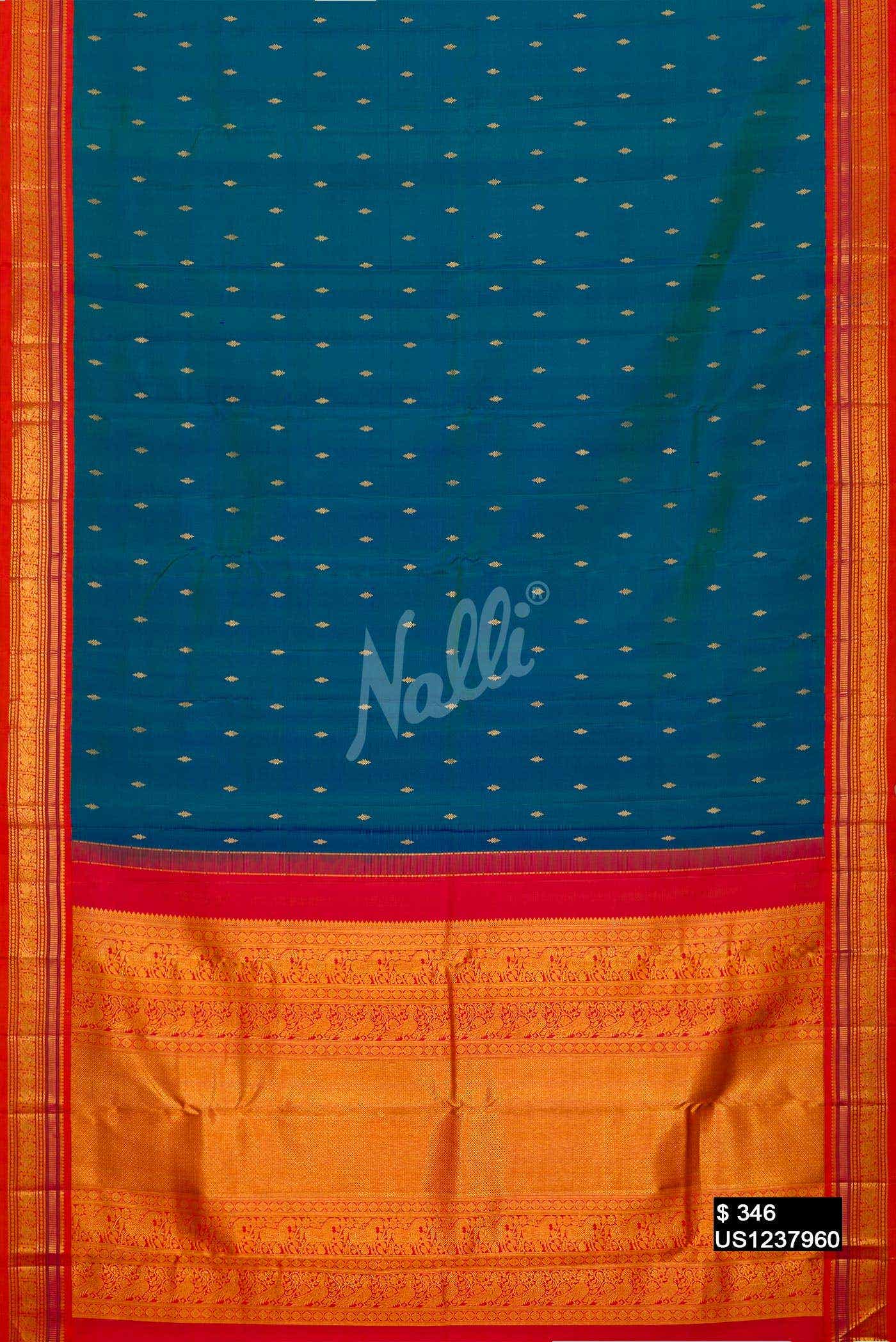 Peacock Blue Kanchipuram Silk Saree