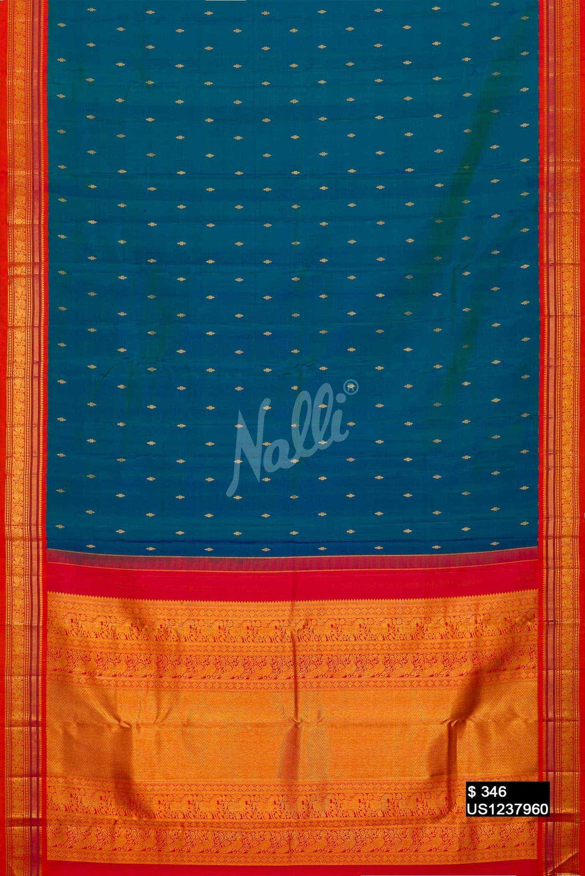 Peacock Blue Kanchipuram Silk Saree