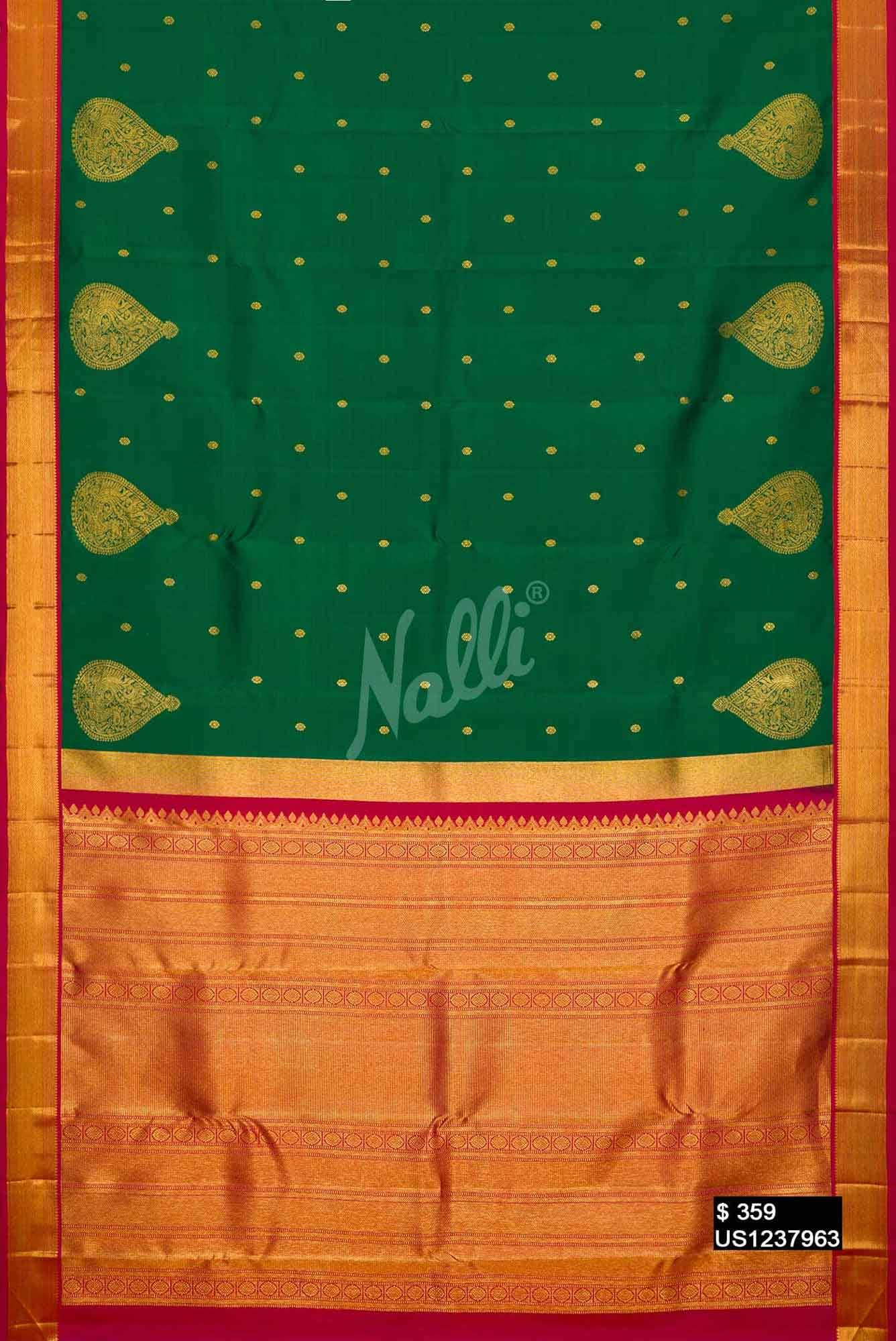 Bottle Green Kanchipuram Silk Saree