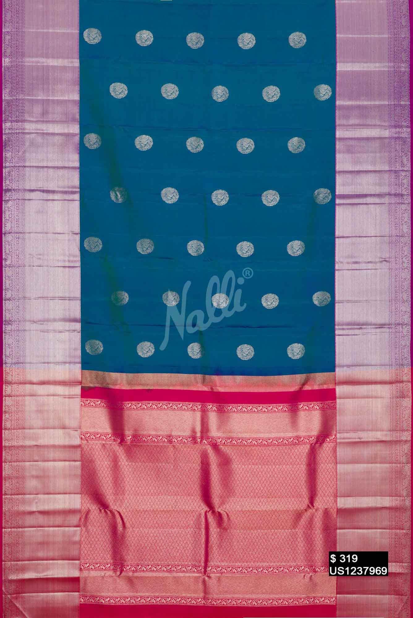 Peacock Blue Kanchipuram Silk Saree